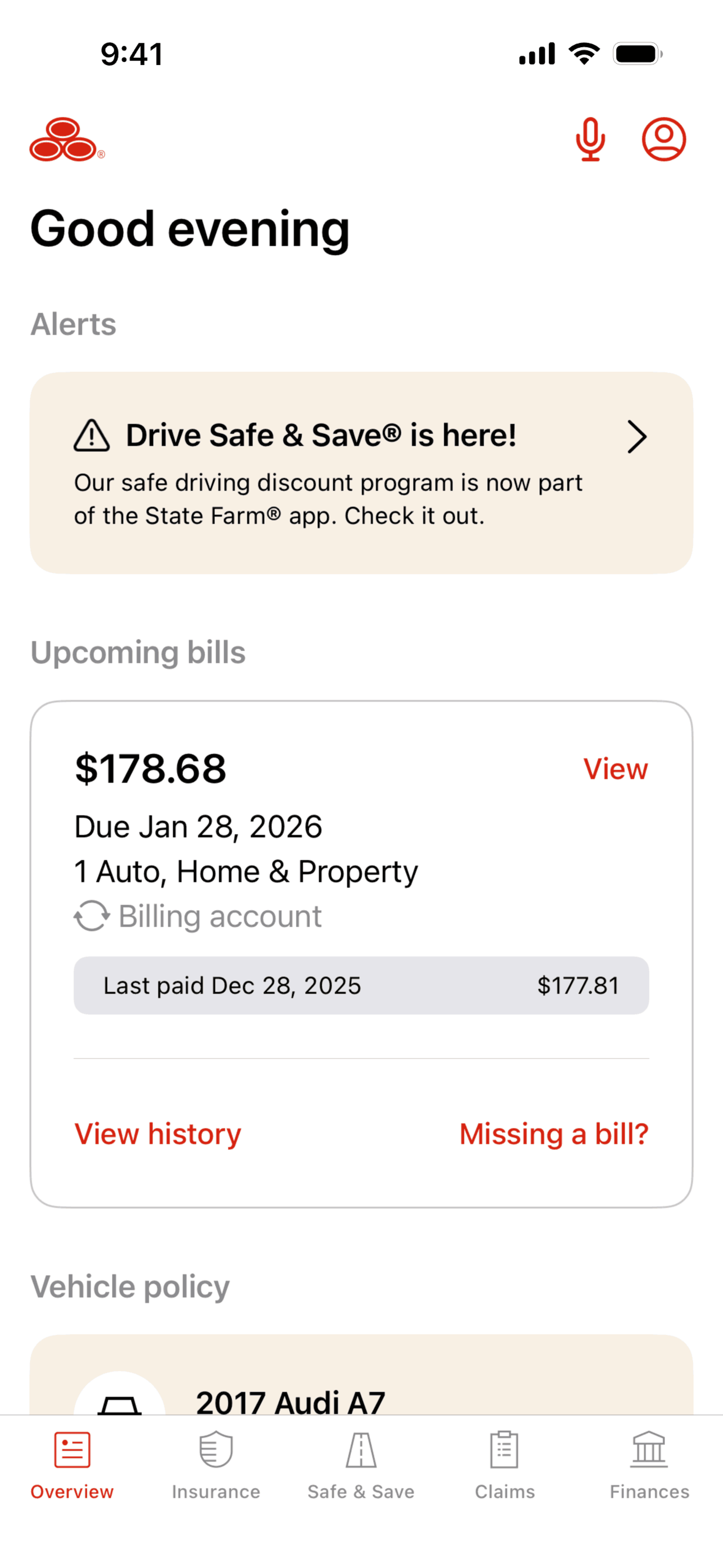 State Farm iOS Finance interface screenshot 2