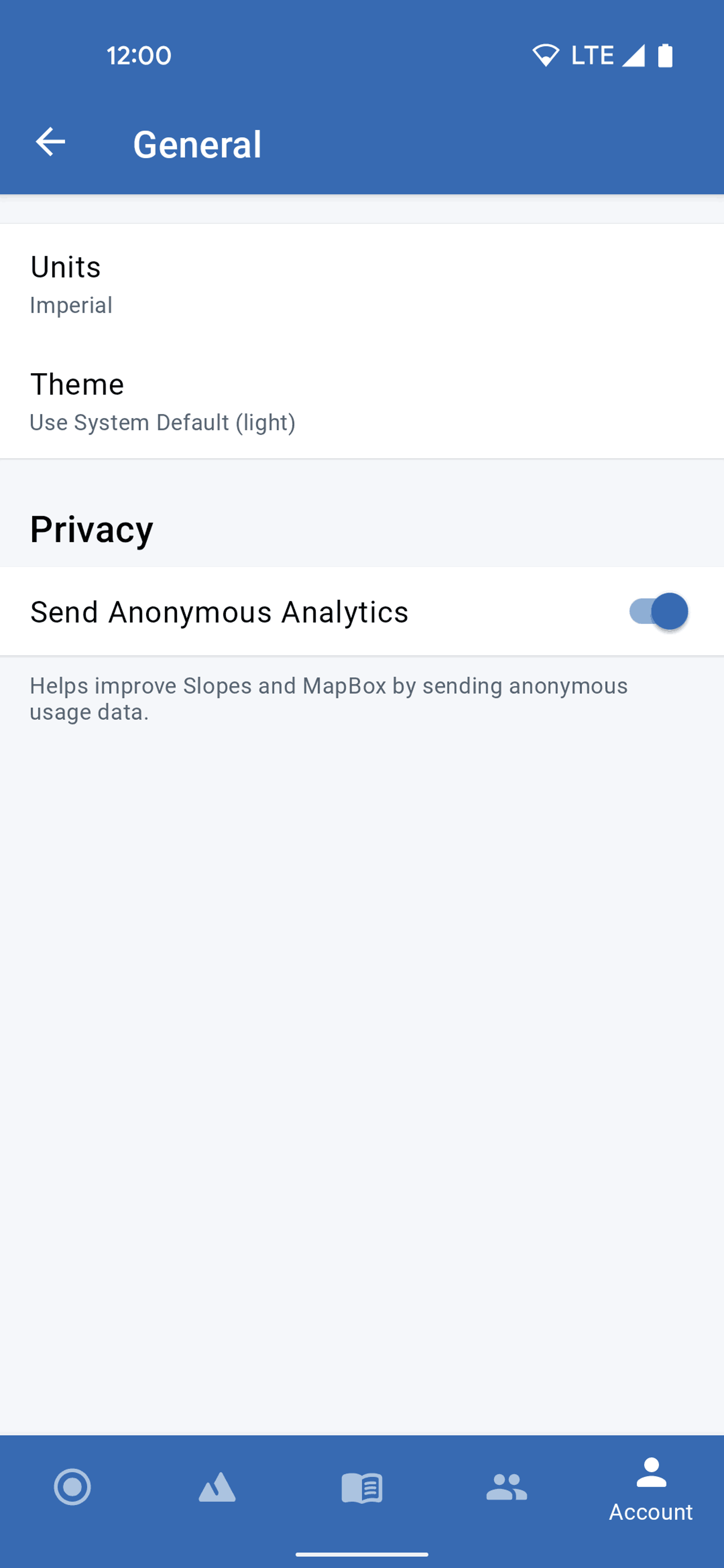 Slopes Android Sports interface screenshot 17