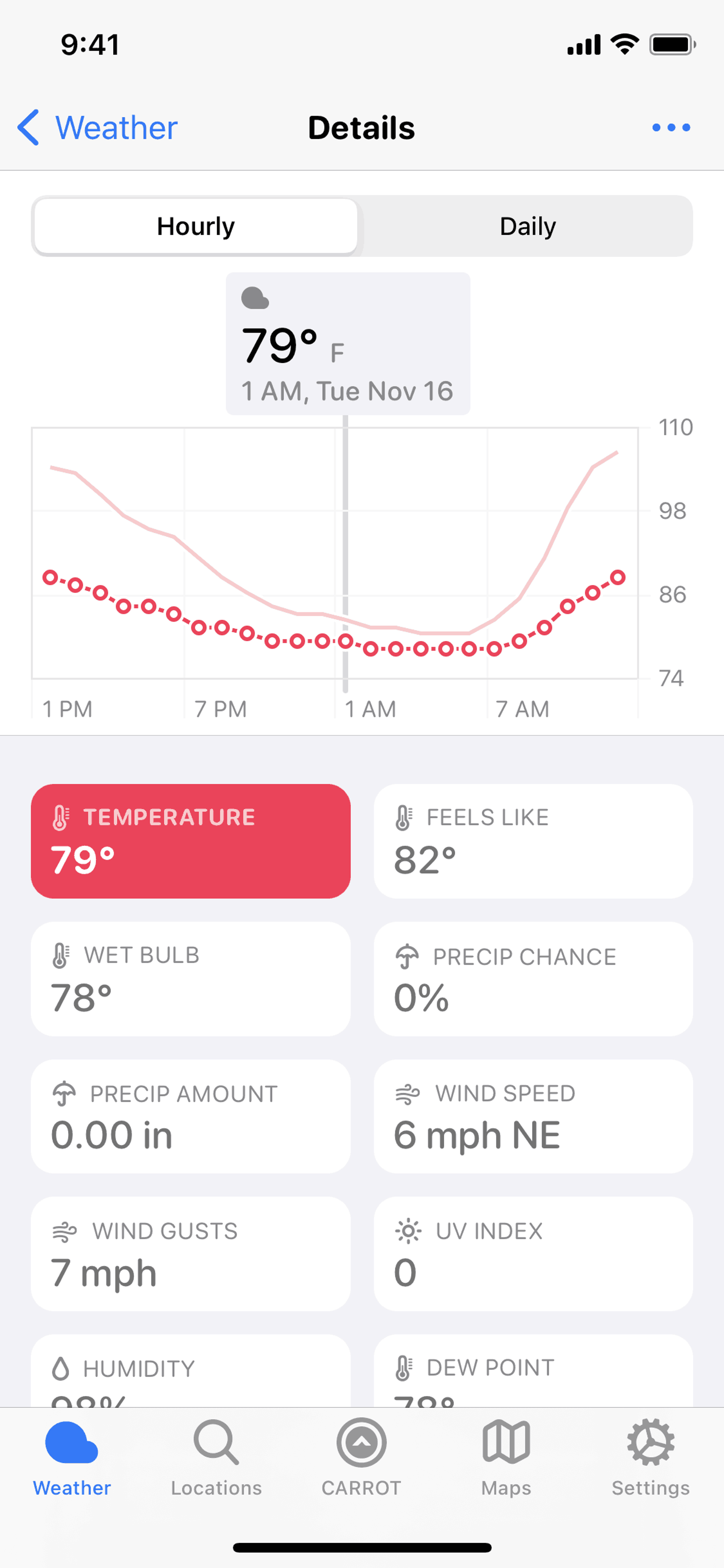 CARROT Weather iOS Lifestyle interface screenshot 18