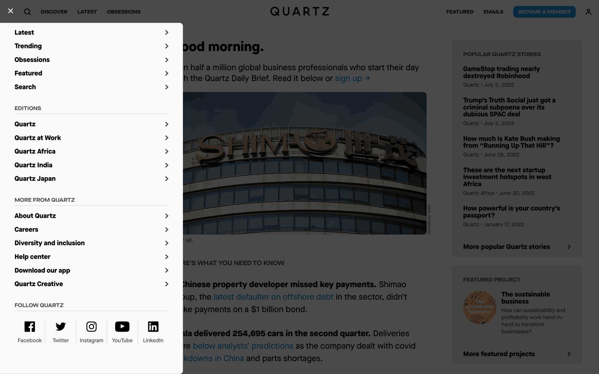 Quartz Web News interface screenshot 4