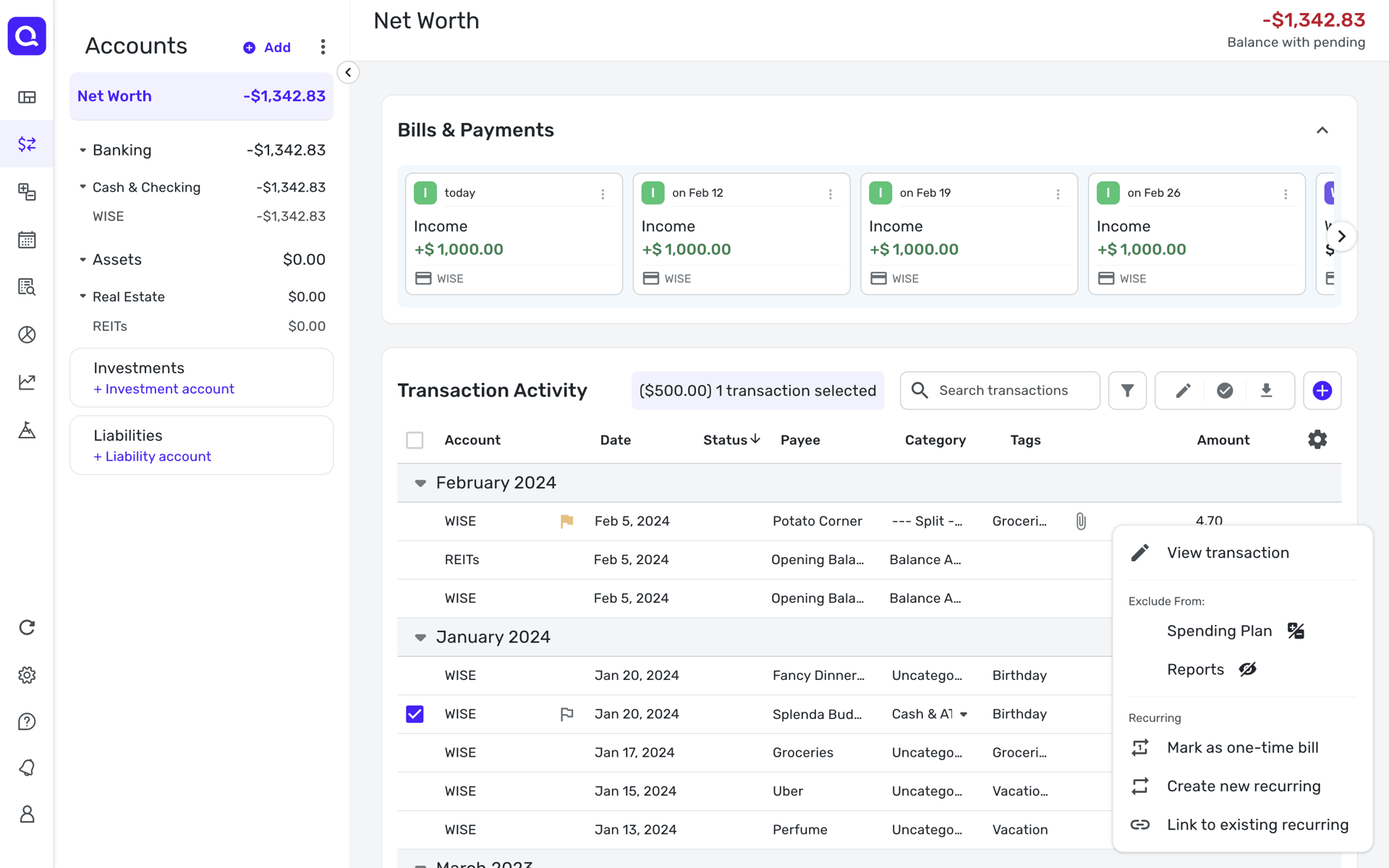 Quicken Web Finance interface screenshot 6