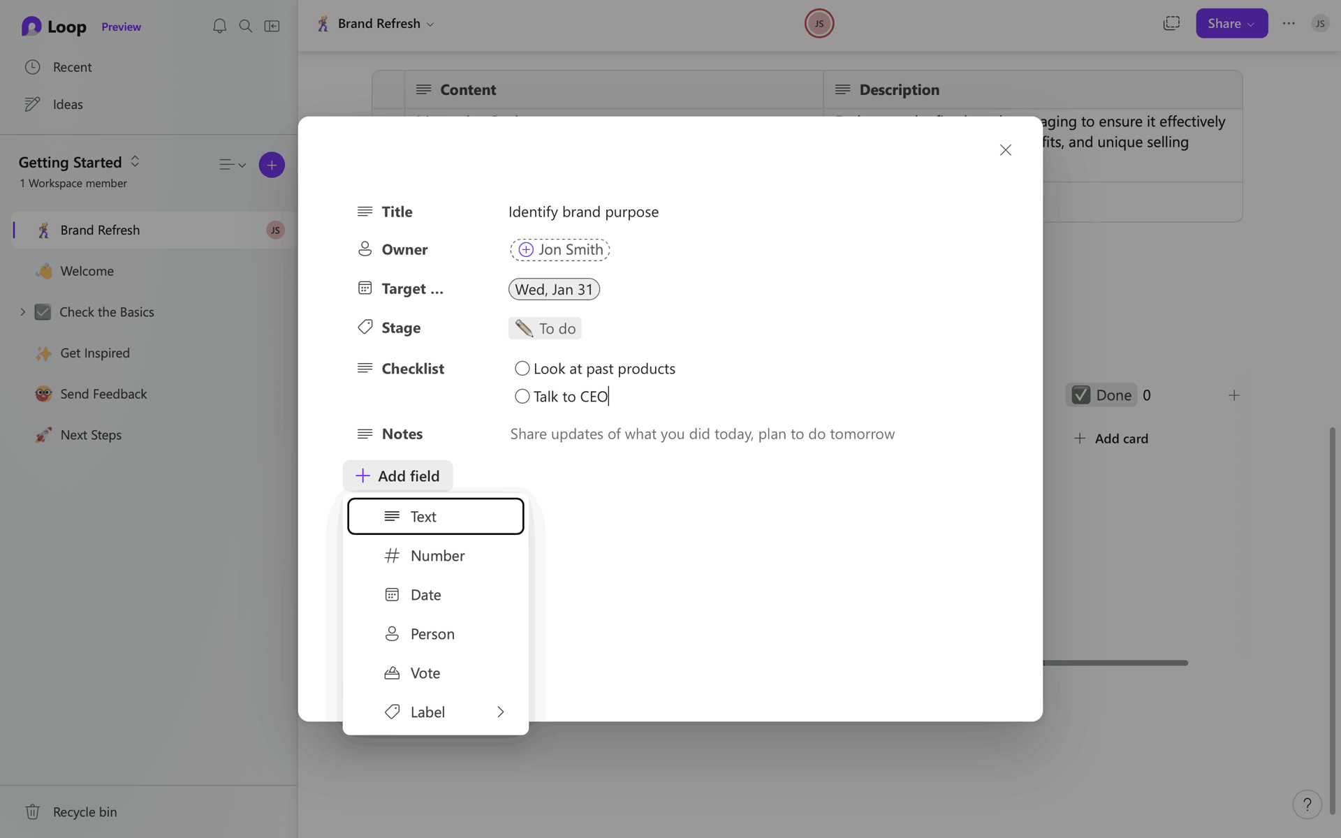Microsoft Loop Web Collaboration interface screenshot 18