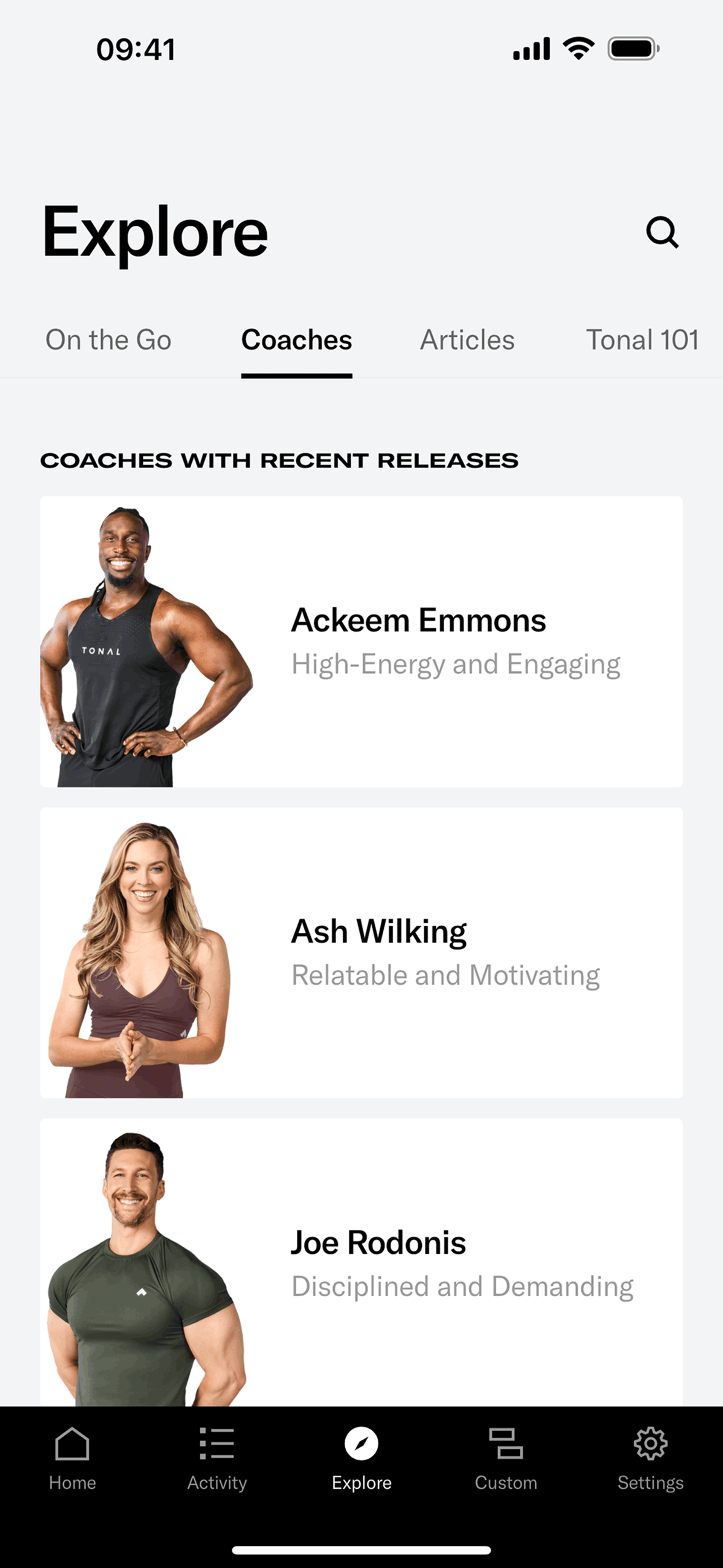 Tonal iOS strength training interface screenshot 2