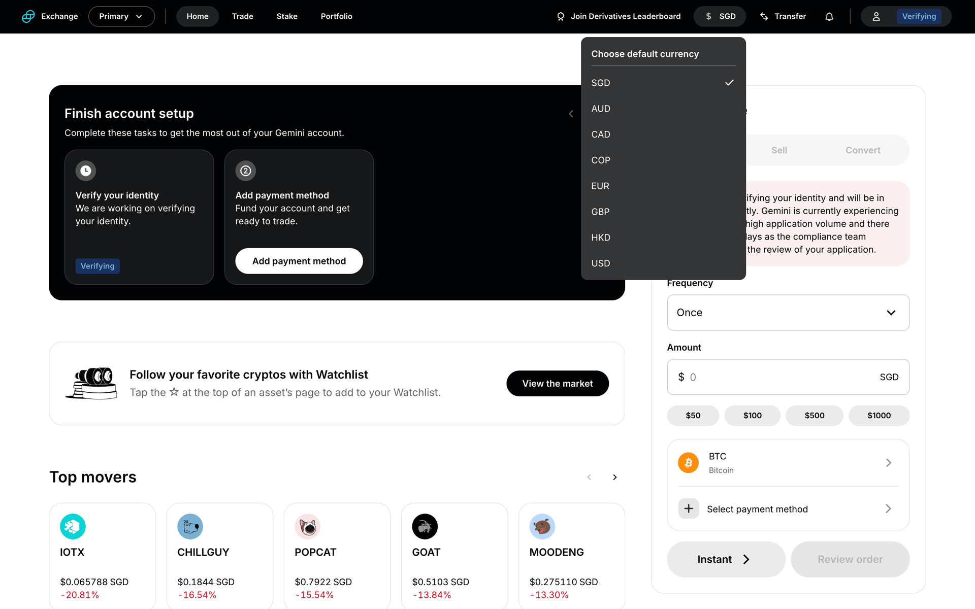 Gemini Web Finance interface screenshot 20