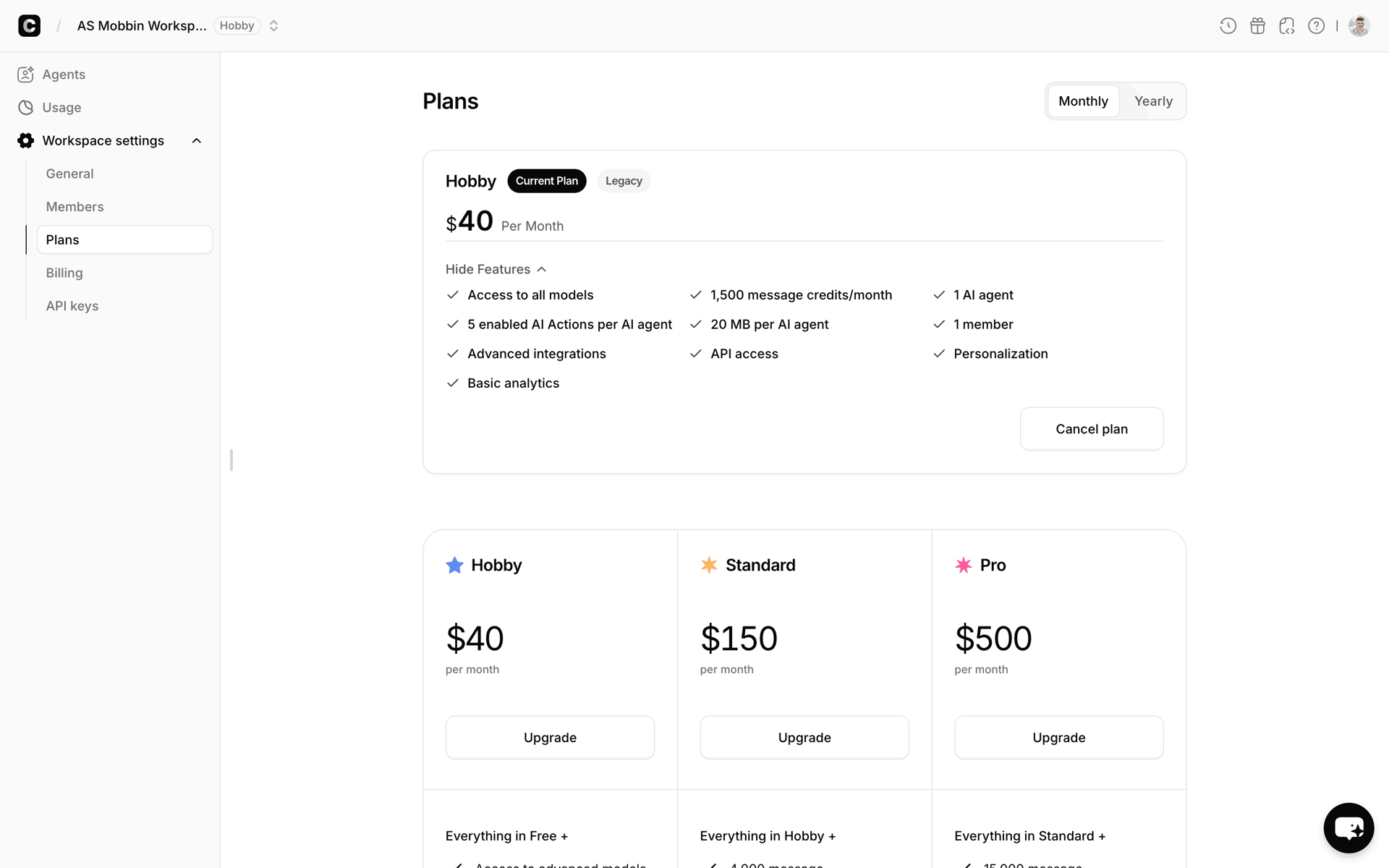 Chatbase Web Business interface screenshot 2