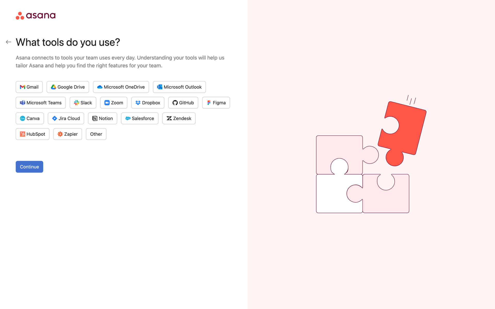 Completing onboarding on Asana (web) screen 9