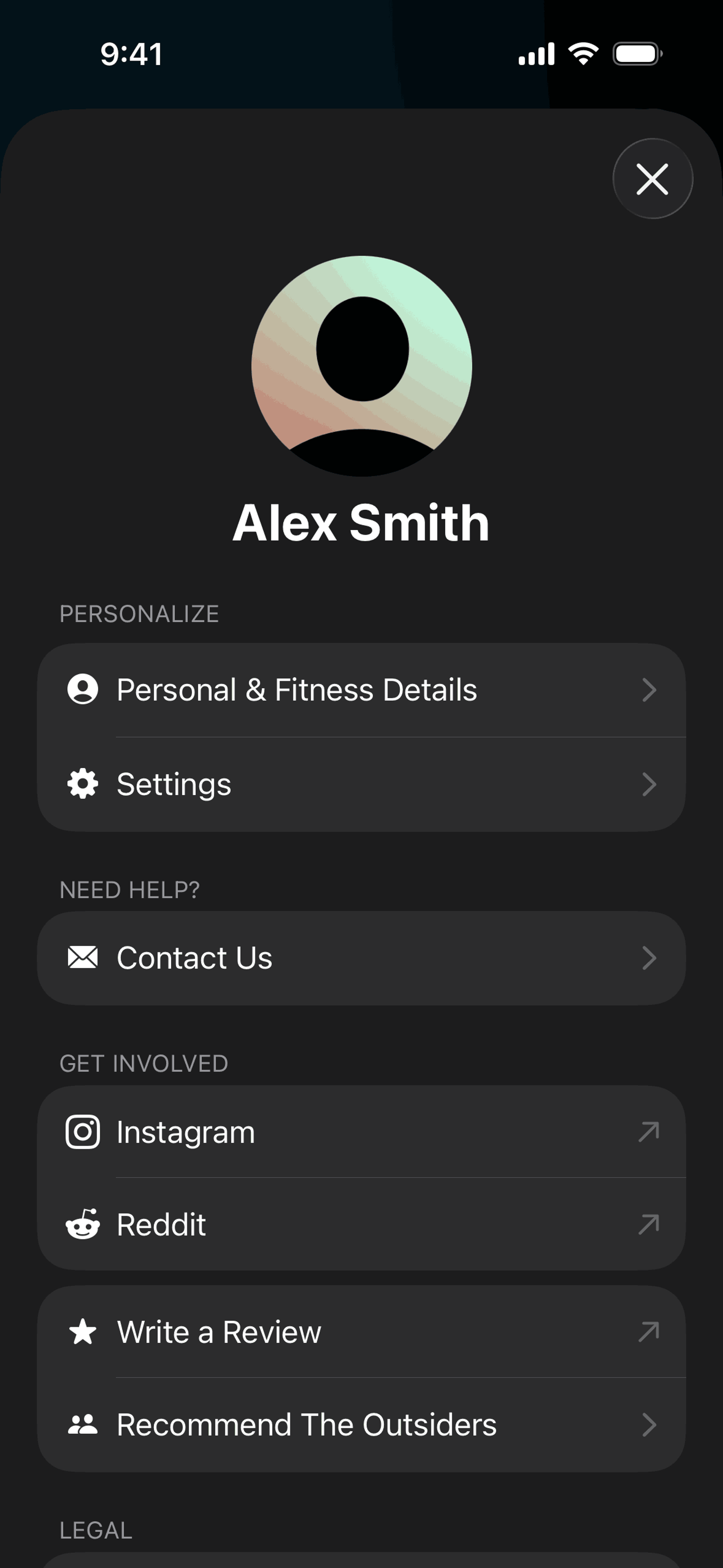 The Outsiders iOS Health & Fitness interface screenshot 12