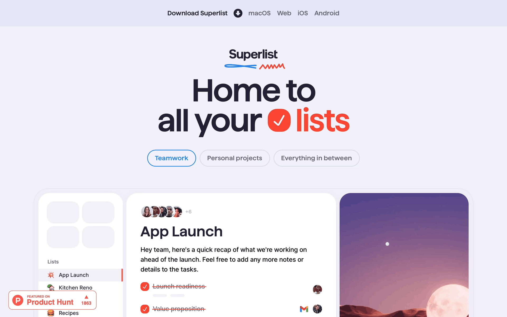 Superlist Web Productivity interface screenshot 1