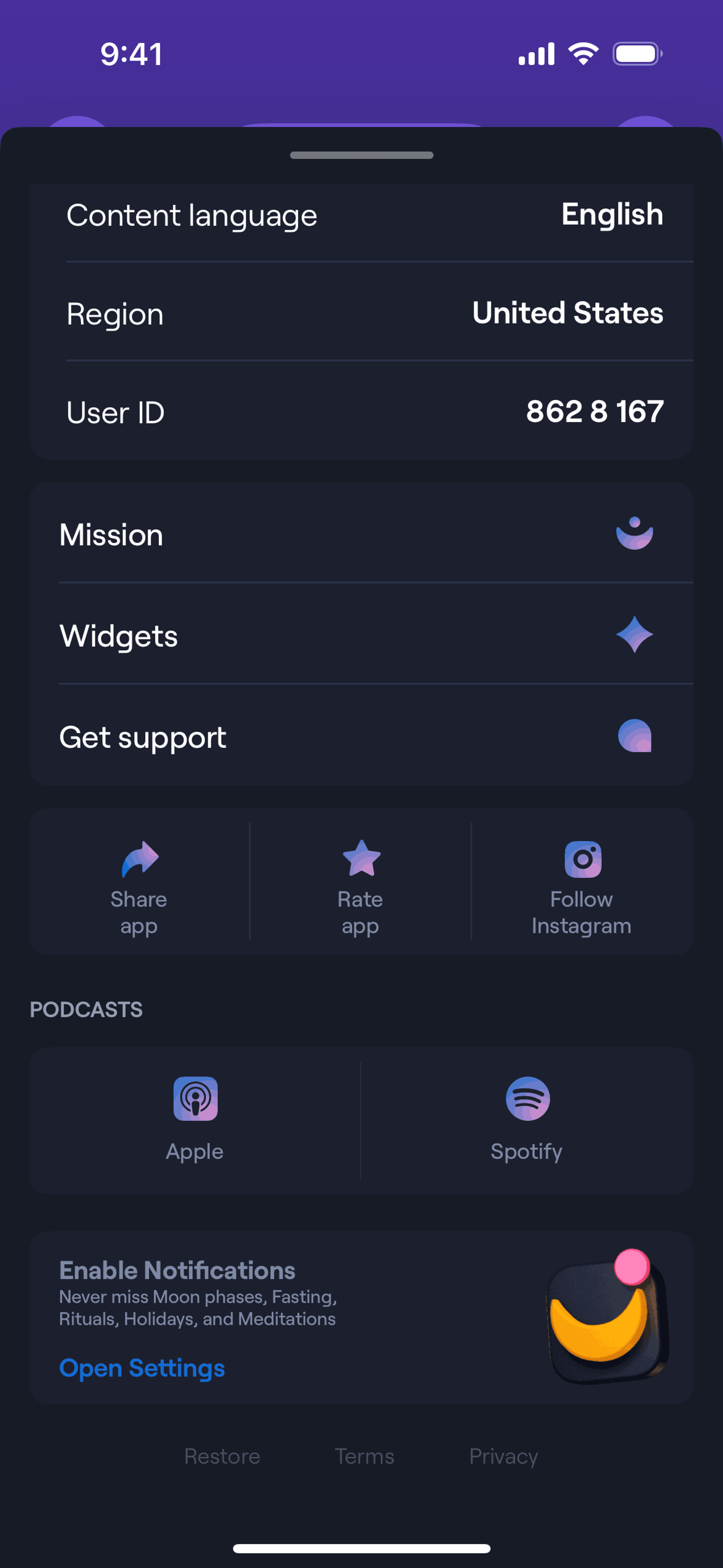 Moonly iOS Lifestyle interface screenshot 24
