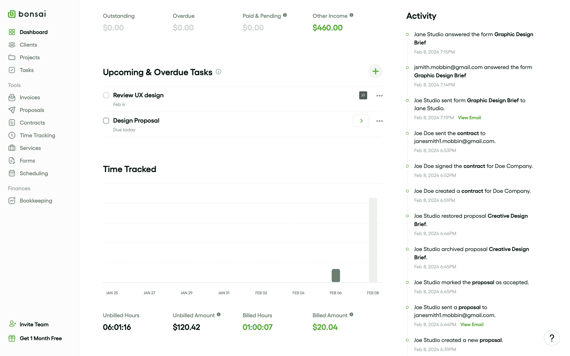Bonsai Web Finance interface screenshot 9