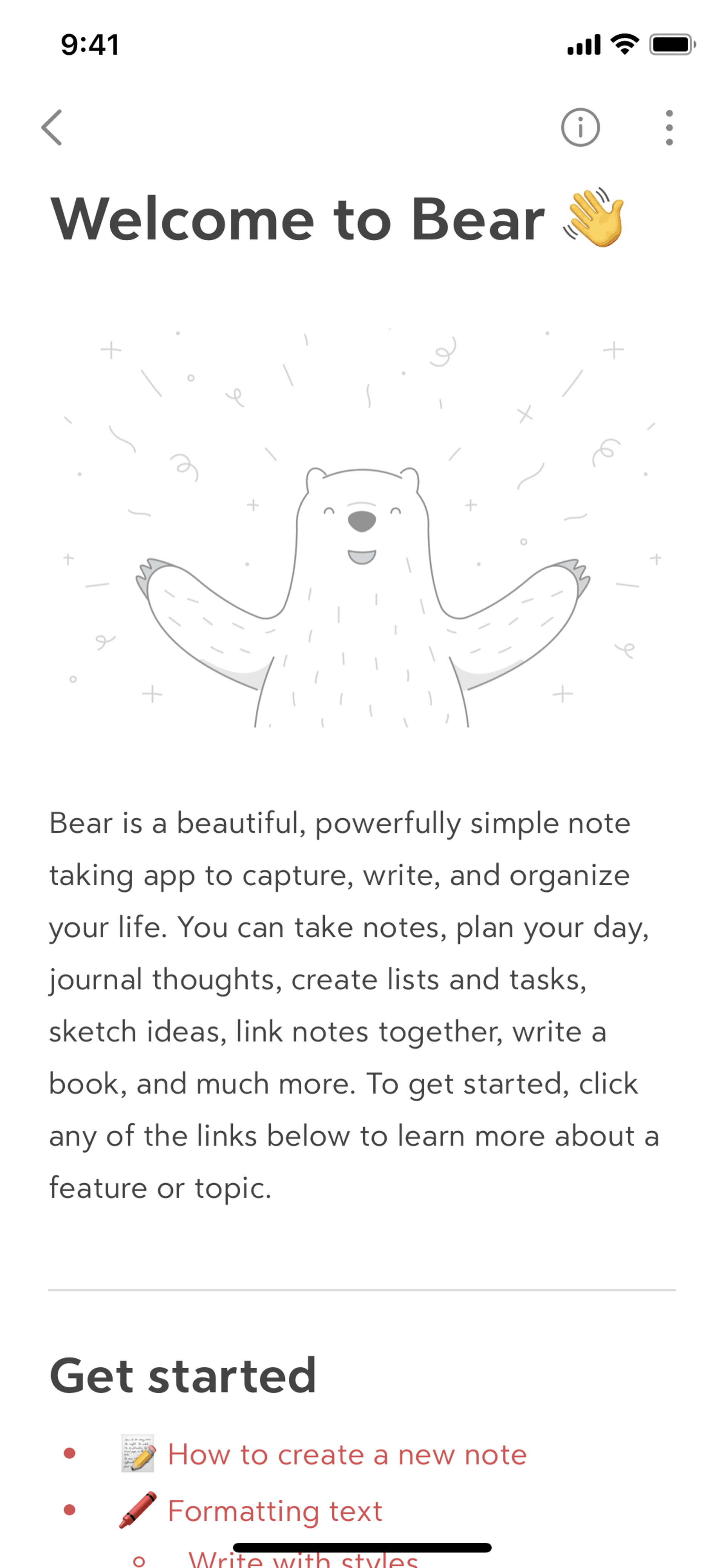 Bear iOS Productivity interface screenshot 17