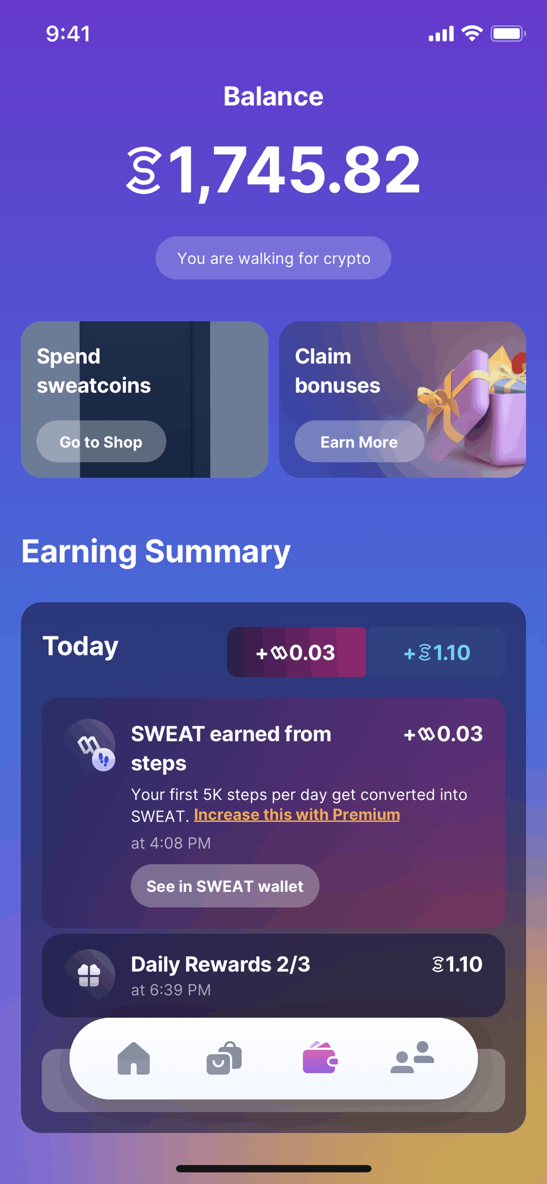 Sweatcoin iOS Health & Fitness interface screenshot 2