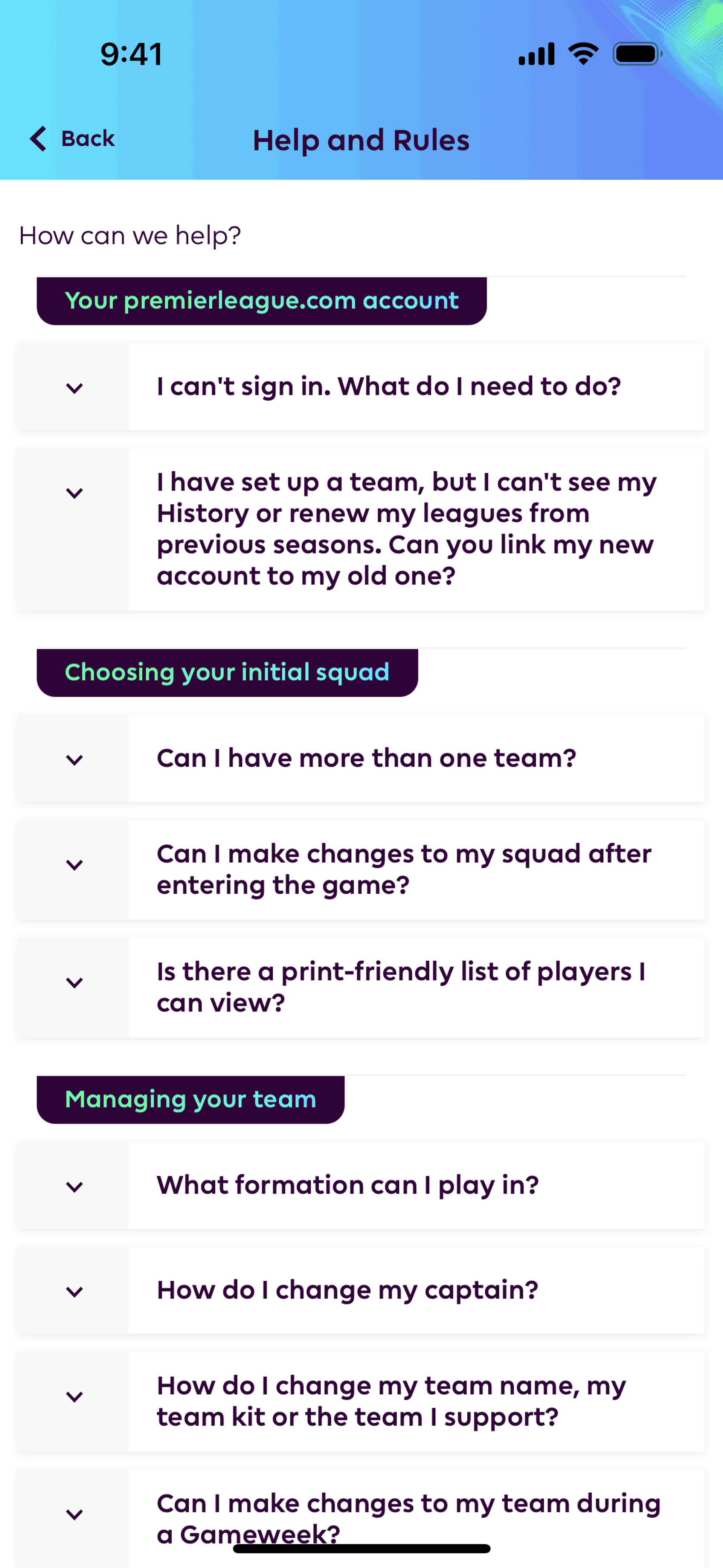 Premier League iOS Sports interface screenshot 16