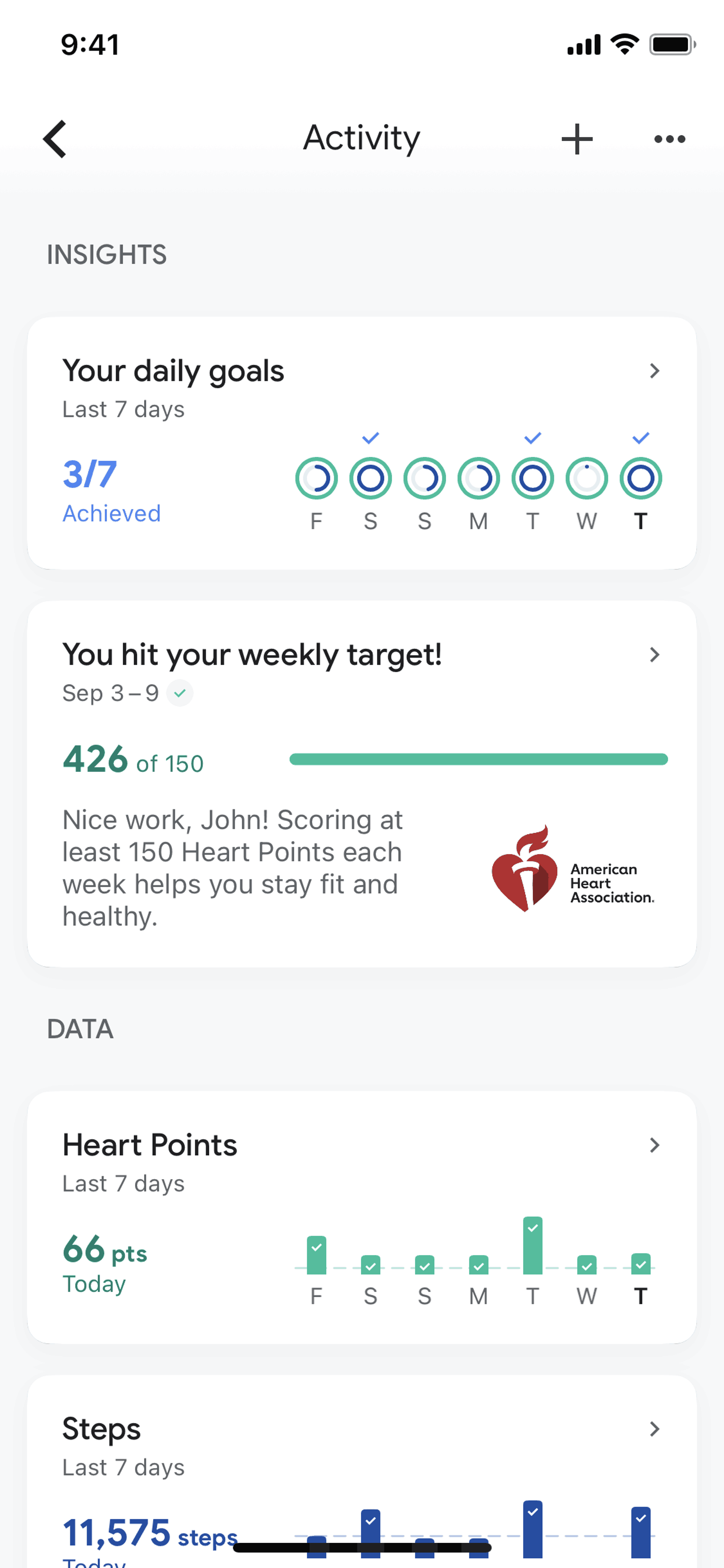 Google Fit iOS Health & Fitness interface screenshot 7