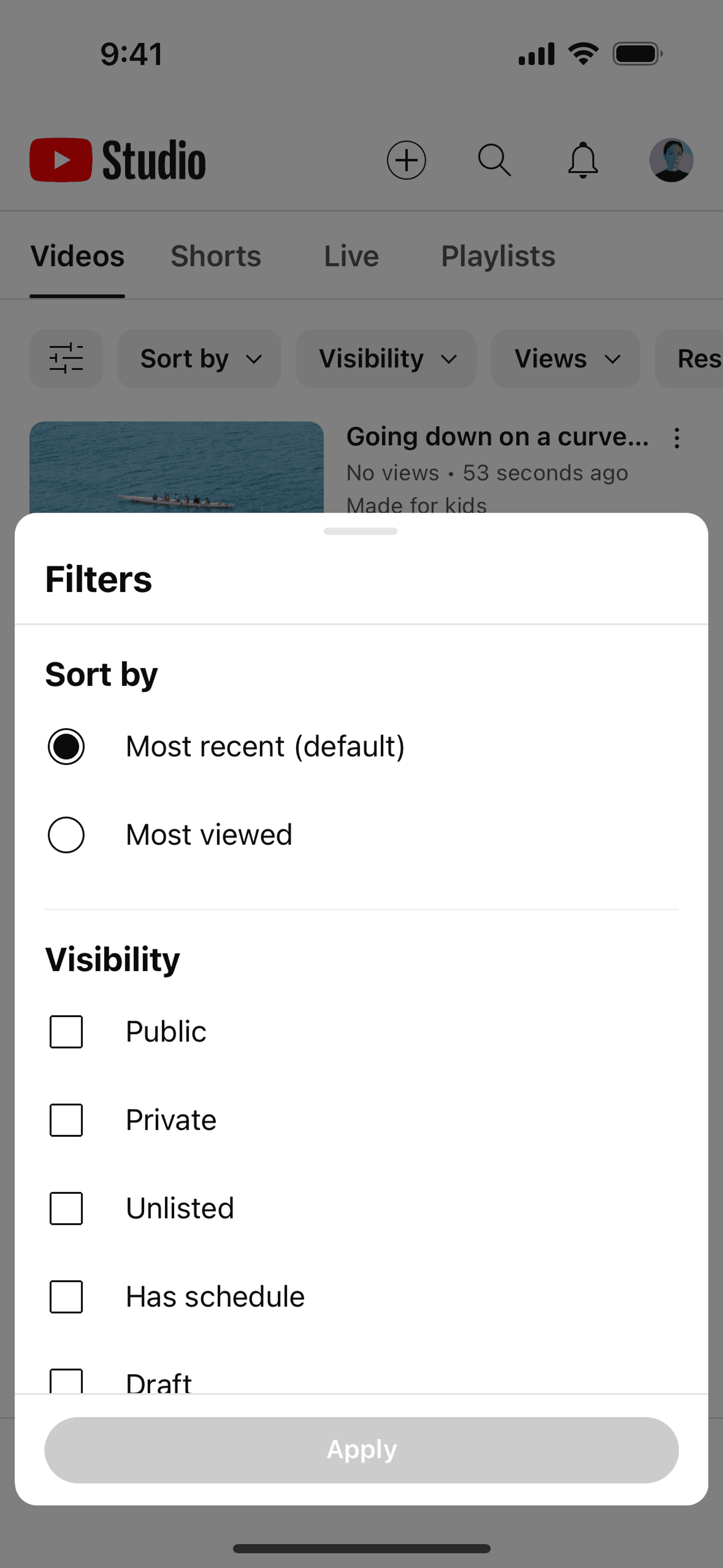 YouTube Studio iOS Photo & Video interface screenshot 3