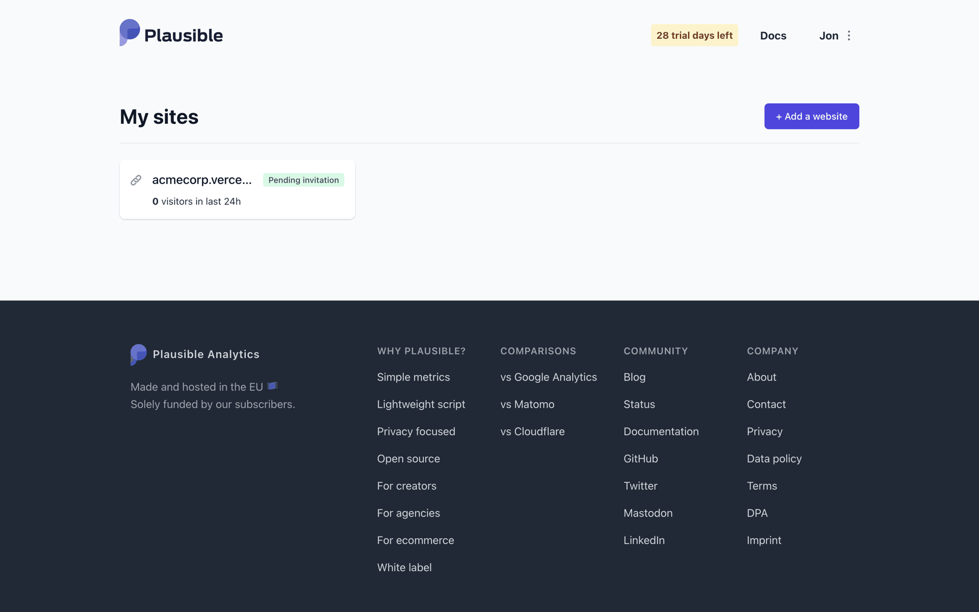 Plausible Analytics Web Business interface screenshot 4