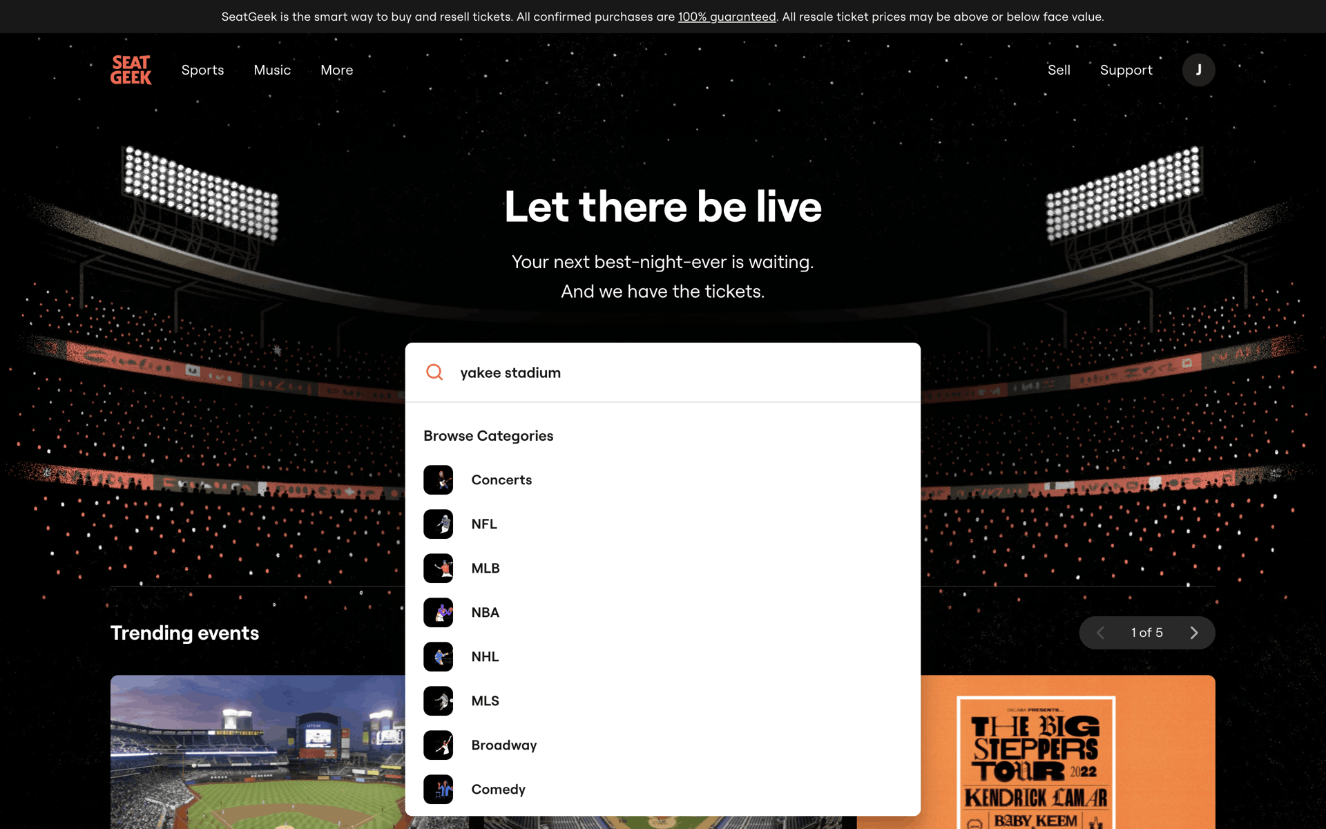 SeatGeek Web Entertainment interface screenshot 6