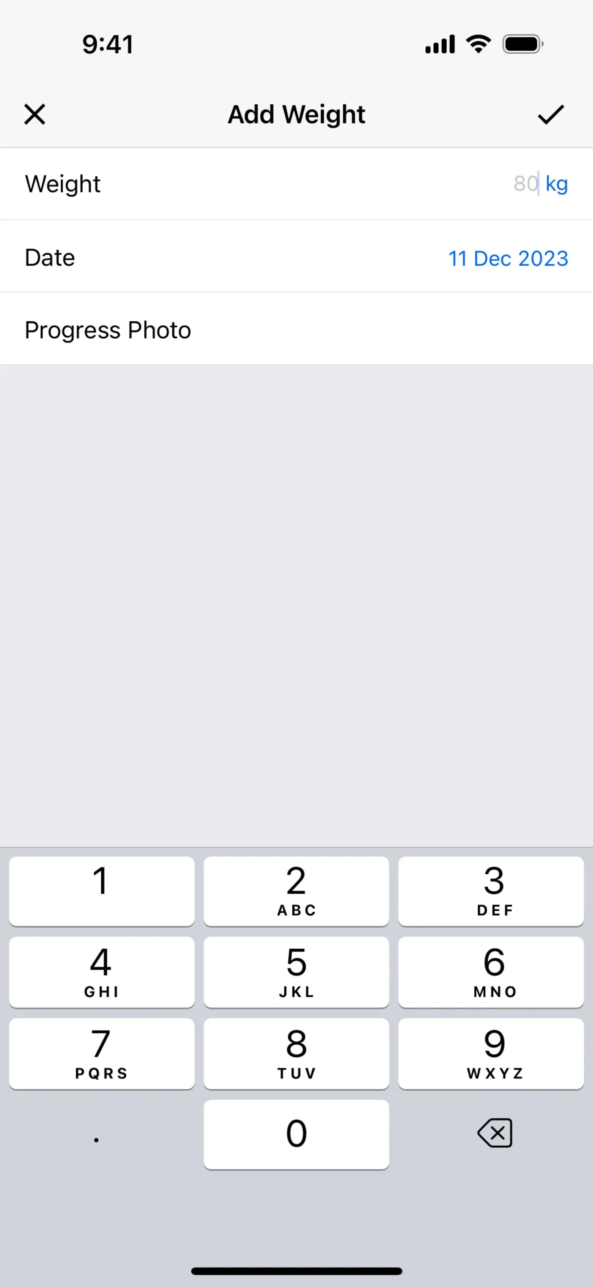 Adding weight data on MyFitnessPal (ios) screen 2