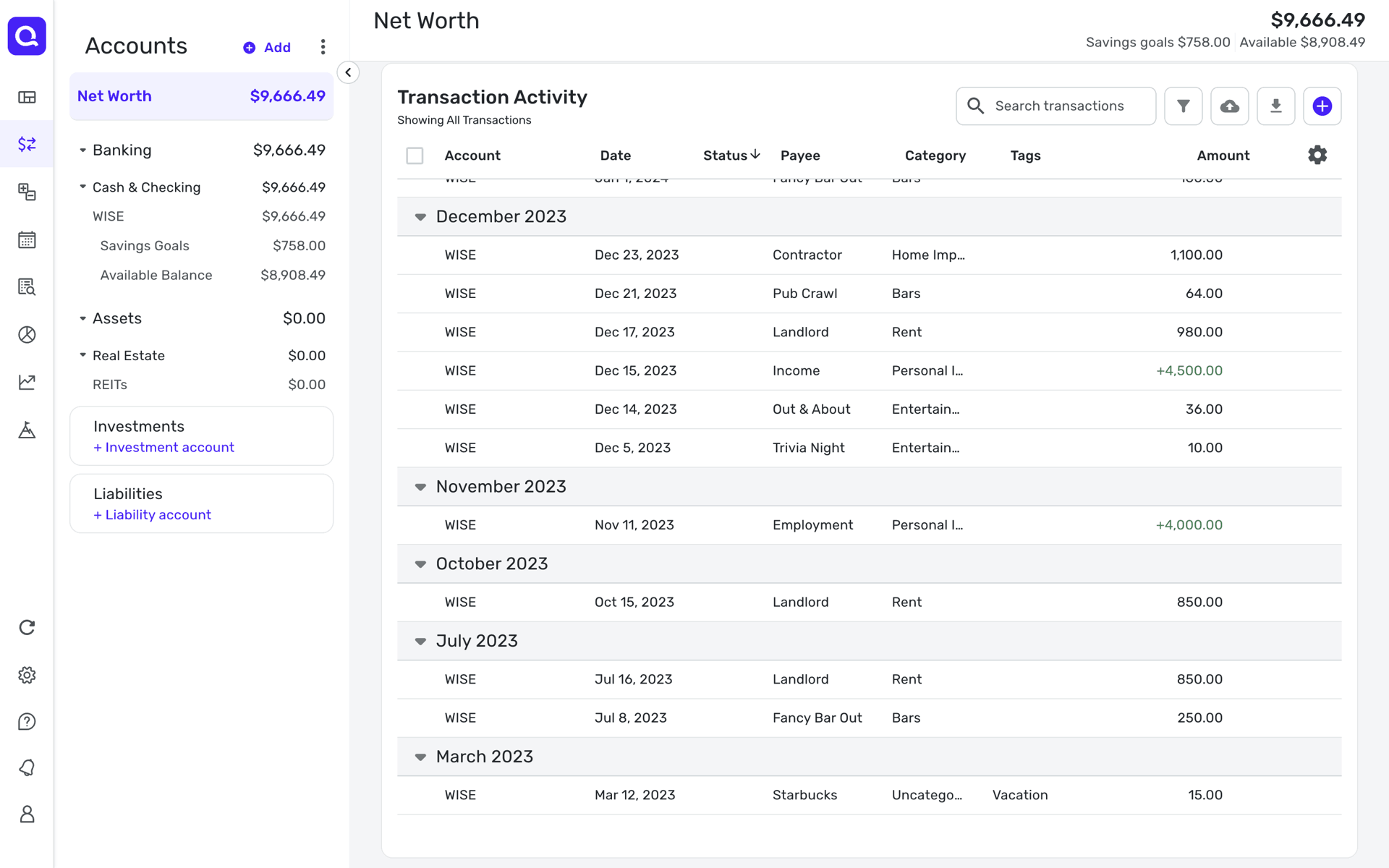 Quicken Web Finance interface screenshot 5