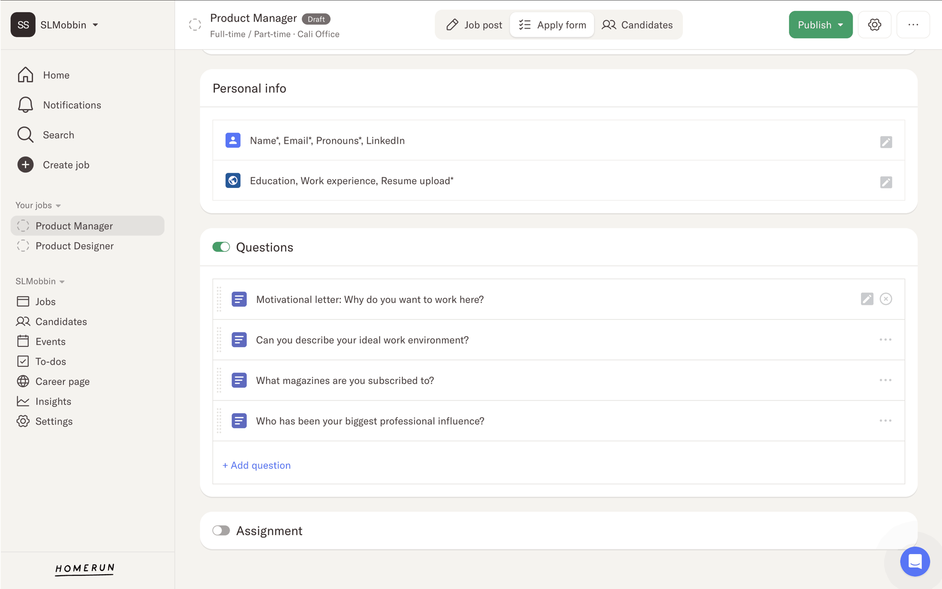 Homerun Web Business interface screenshot 22