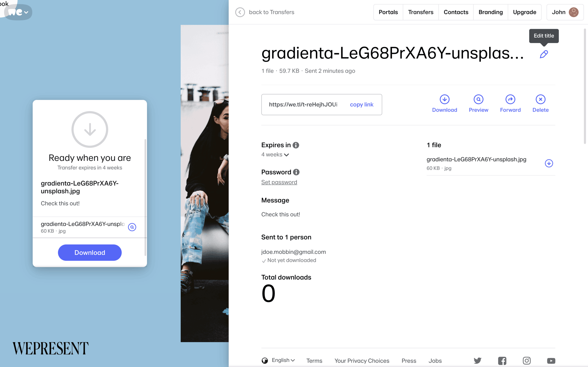 WeTransfer Web Productivity interface screenshot 8