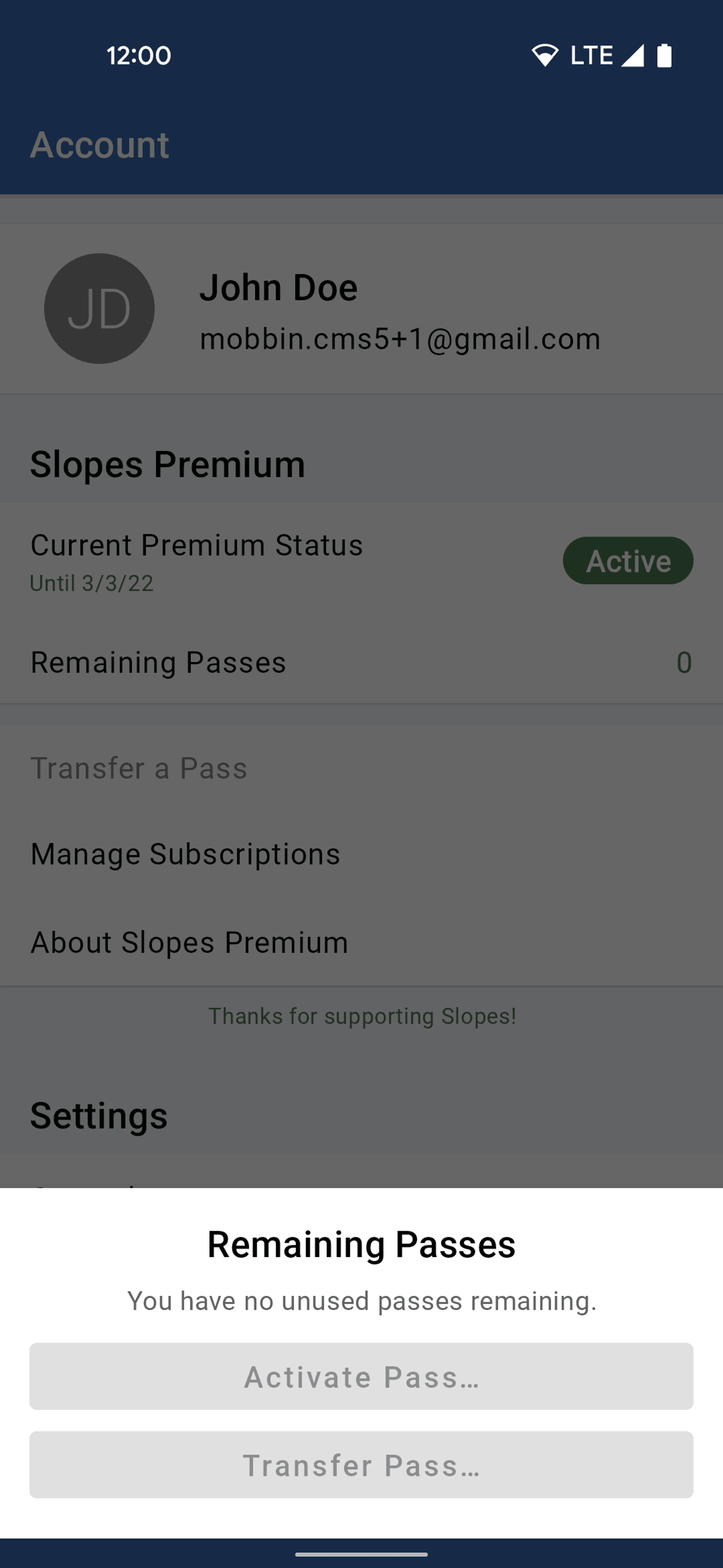 Slopes Android Sports interface screenshot 14