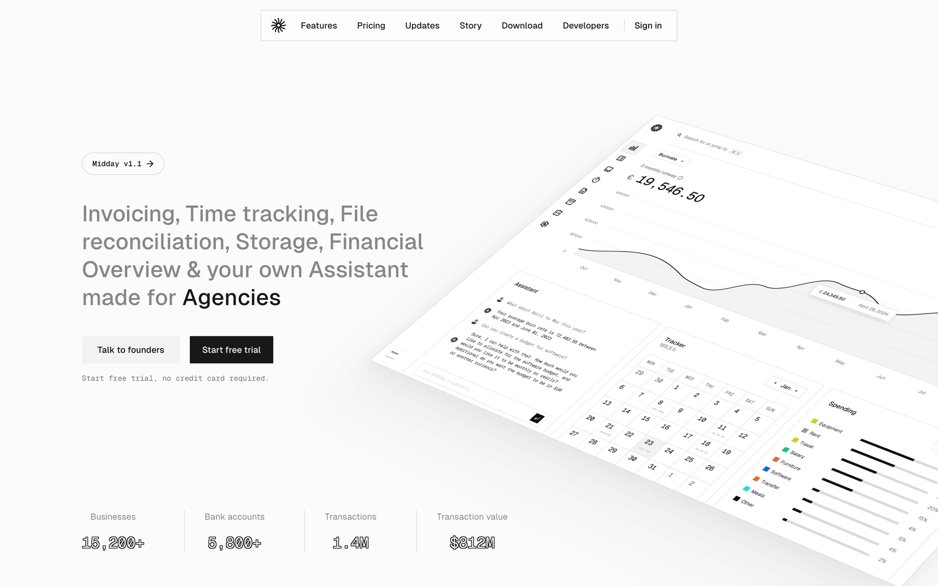Midday Web Finance interface screenshot 1