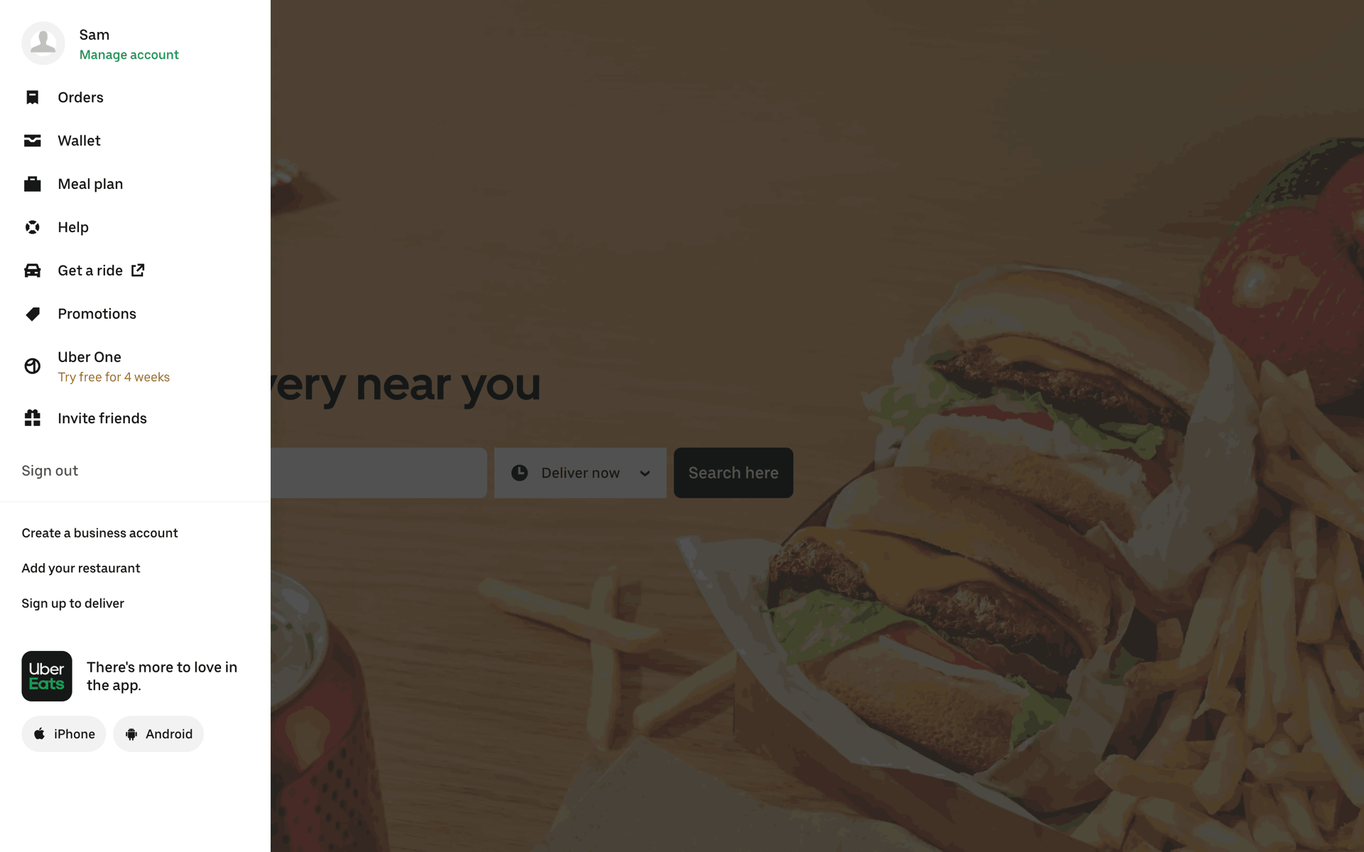 Uber Eats Web Food & Drink interface screenshot 2
