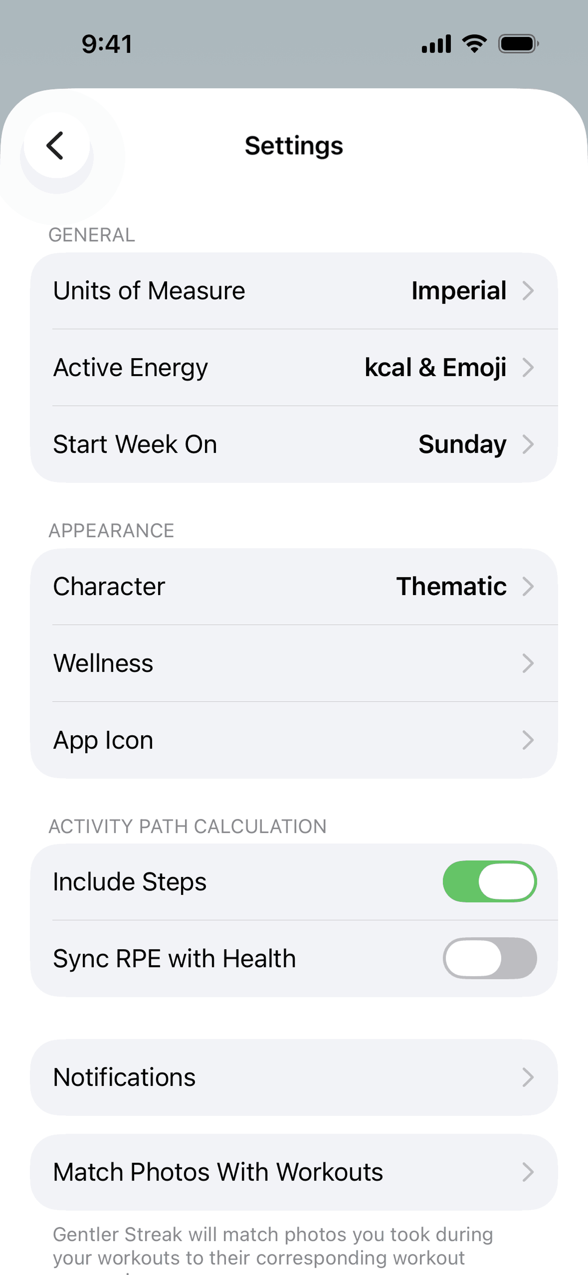 Gentler Streak iOS Health & Fitness interface screenshot 12