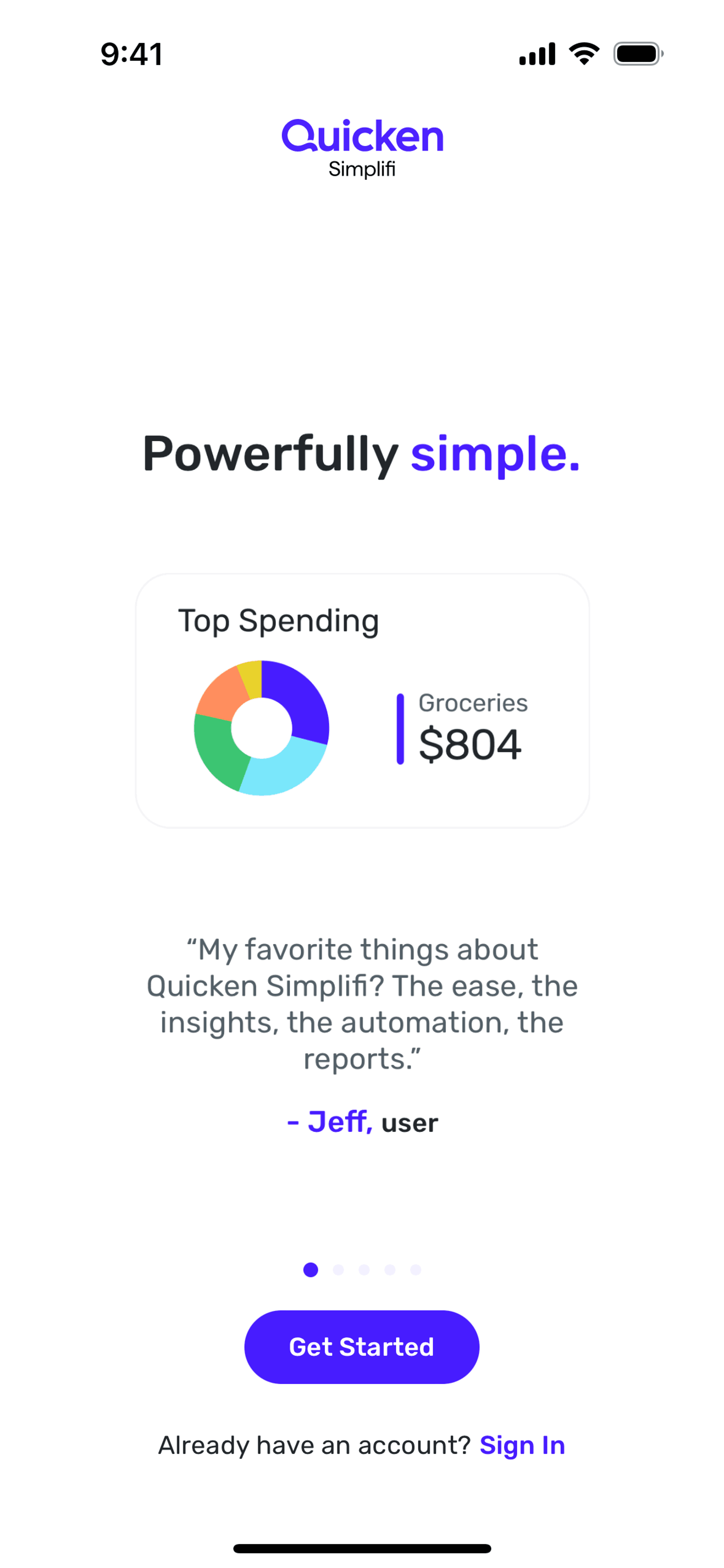 Quicken iOS Finance interface screenshot 1