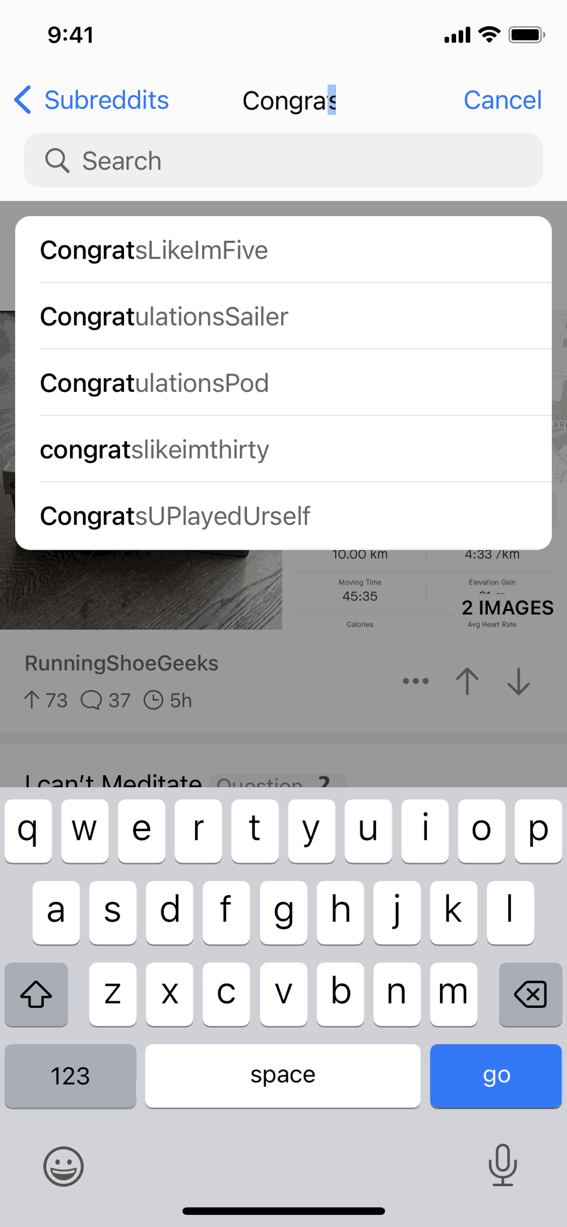Searching a subreddit on Apollo for Reddit (ios) screen 2