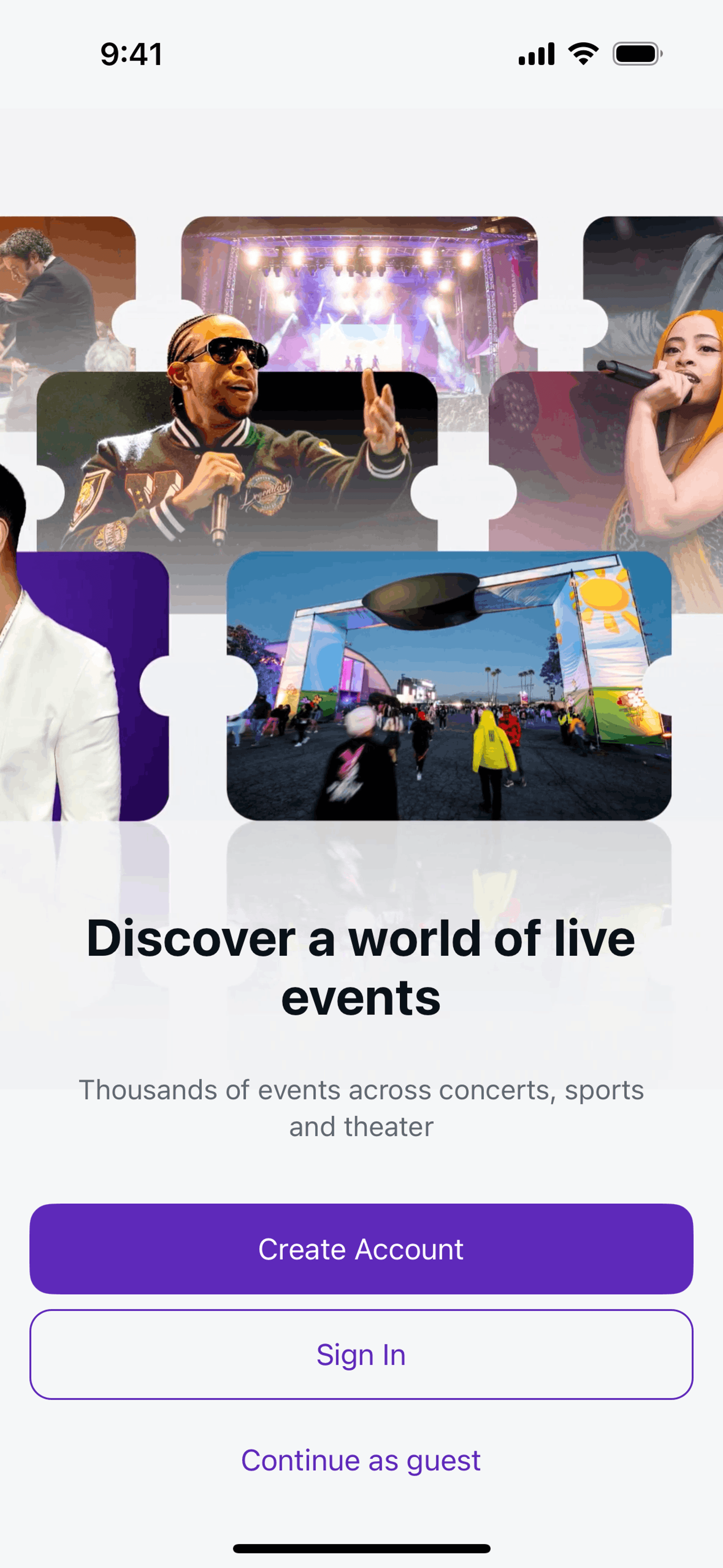 StubHub iOS Entertainment interface screenshot 2