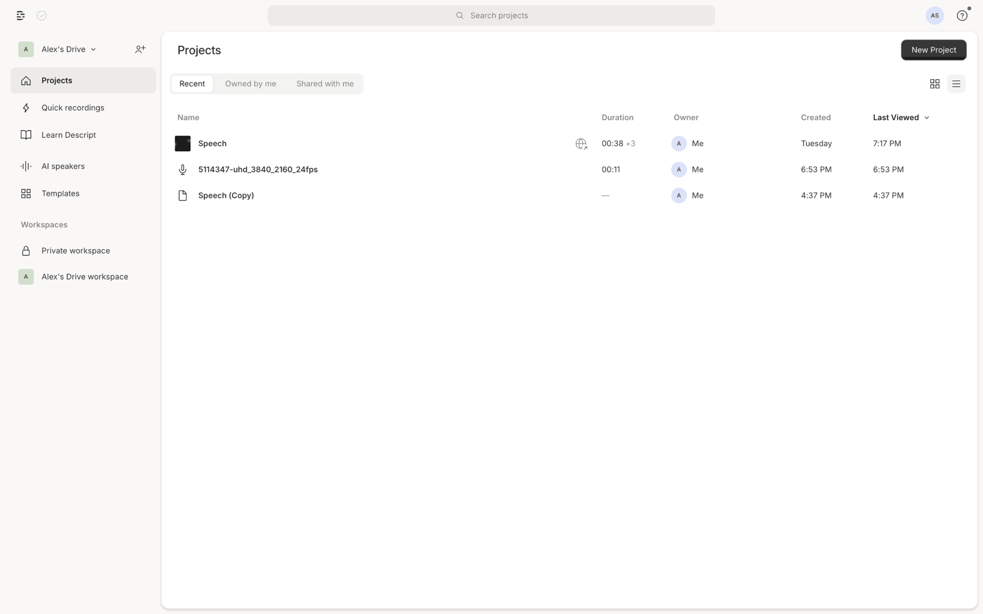 Descript Web Photo & Video interface screenshot 3