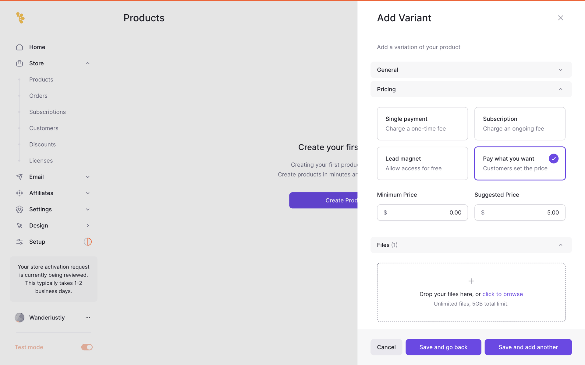 Lemon Squeezy Web Business interface screenshot 2
