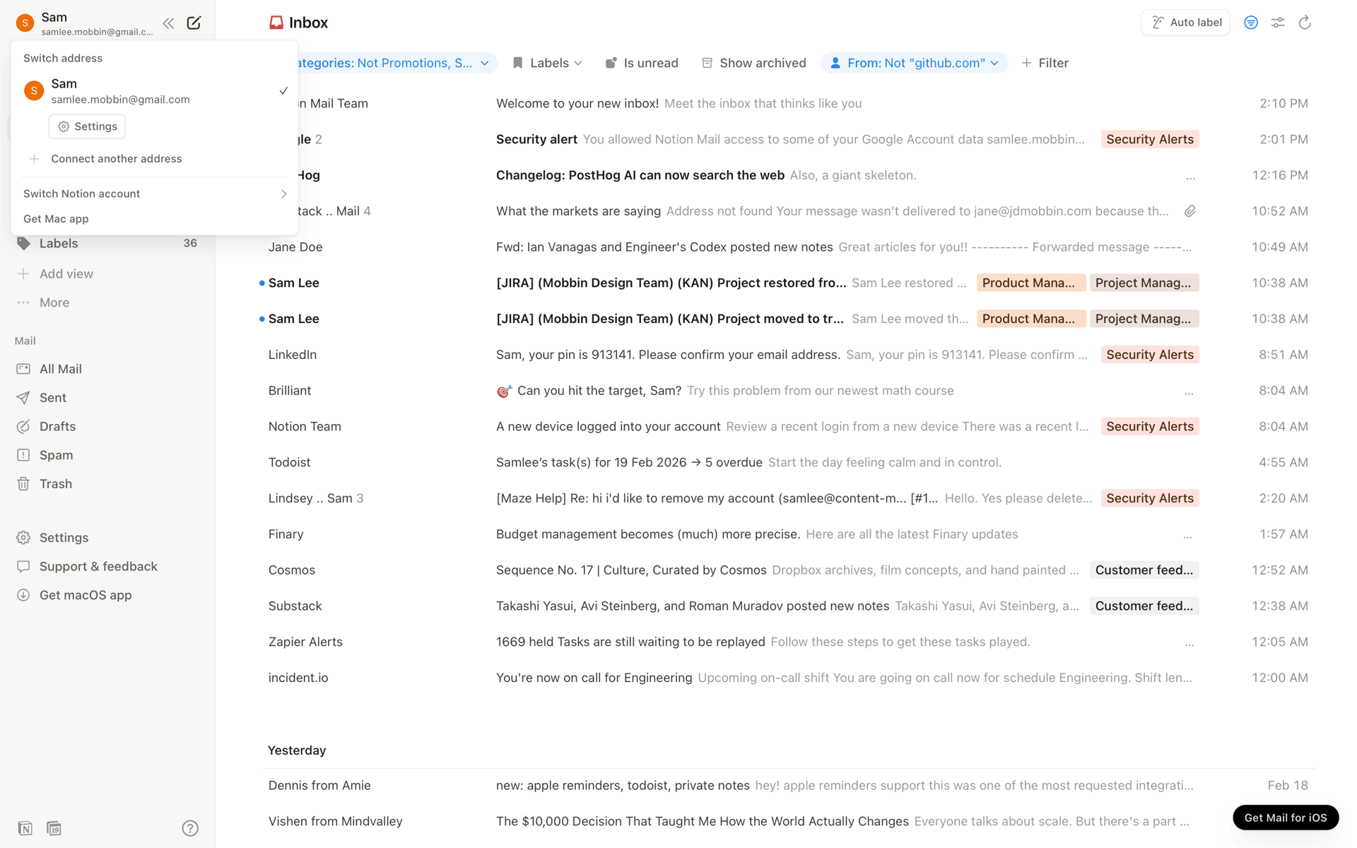 Notion Mail Web Productivity interface screenshot 6