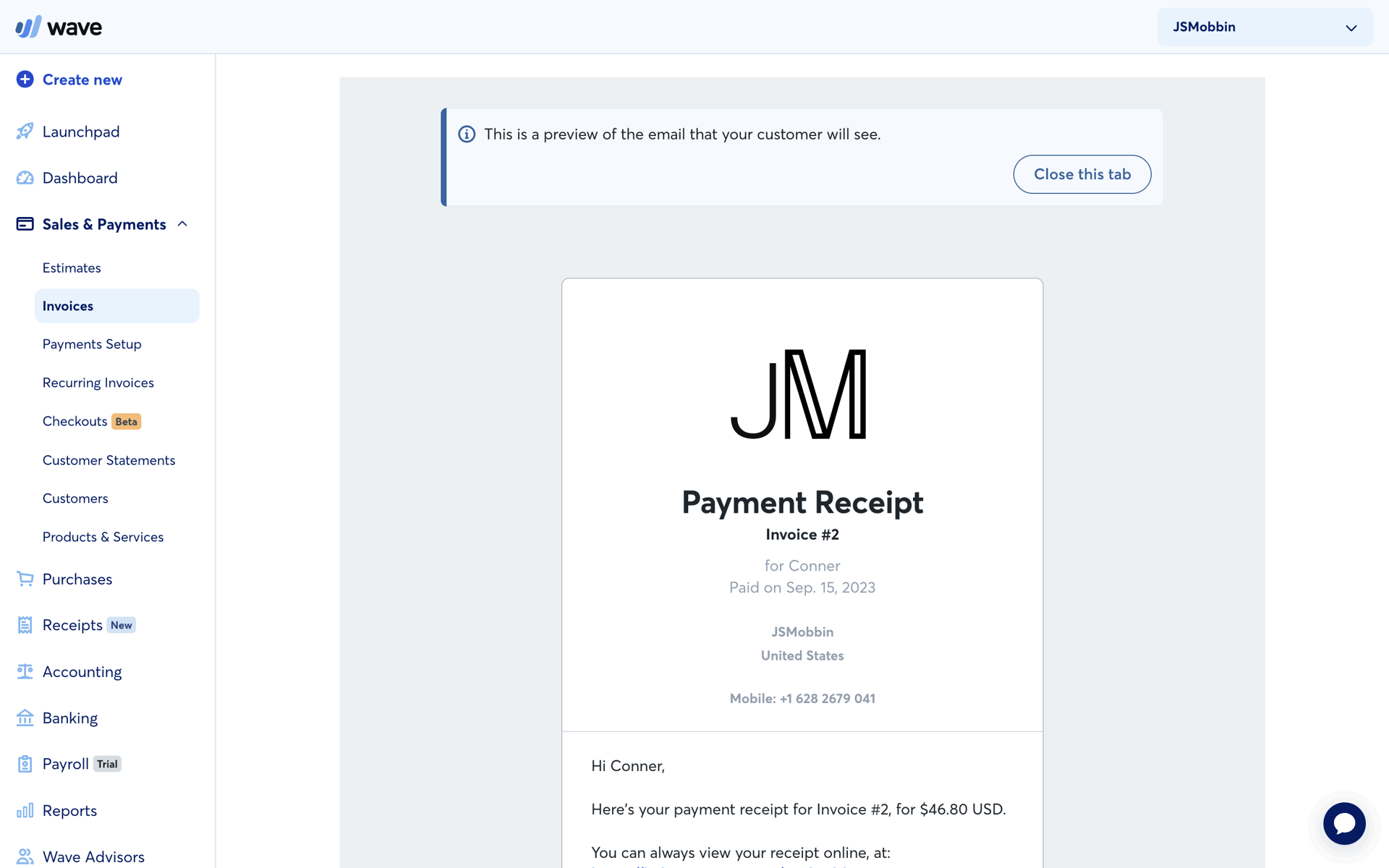 Wave Web Business interface screenshot 8