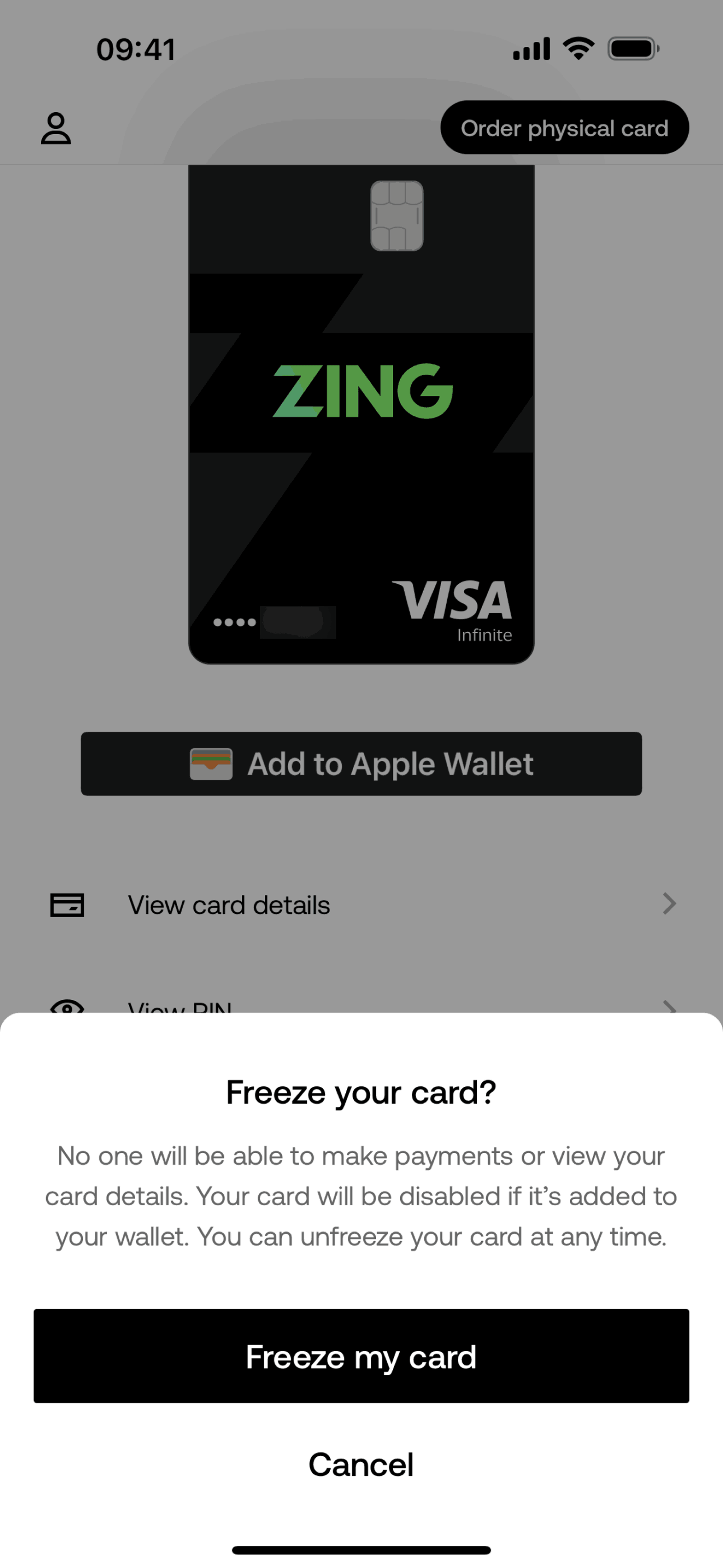 Zing iOS Finance interface screenshot 13