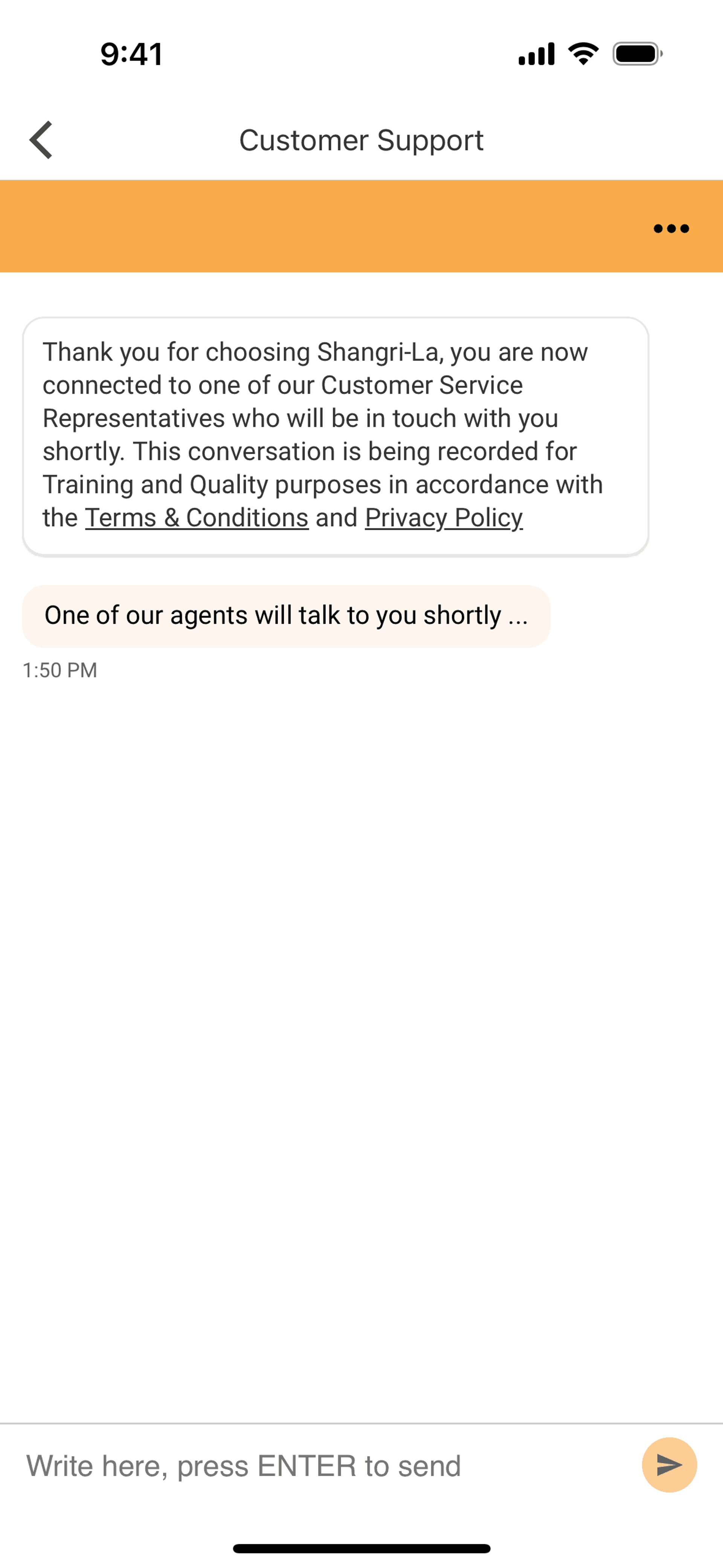 Chatting with customer support on Shangri-La Circle (ios) screen 2