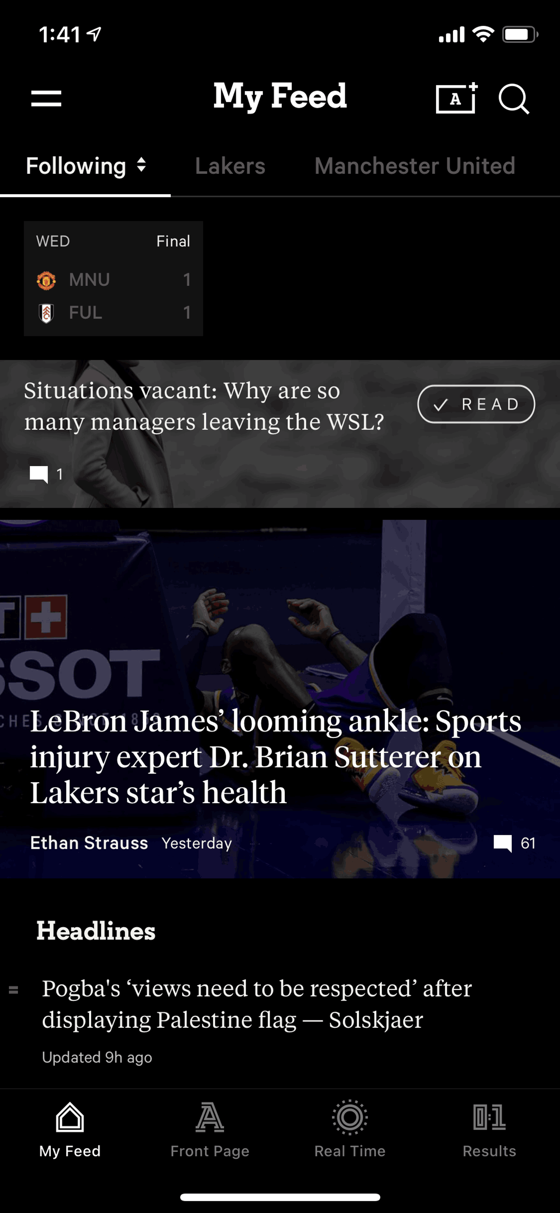The Athletic iOS Sports interface screenshot 14