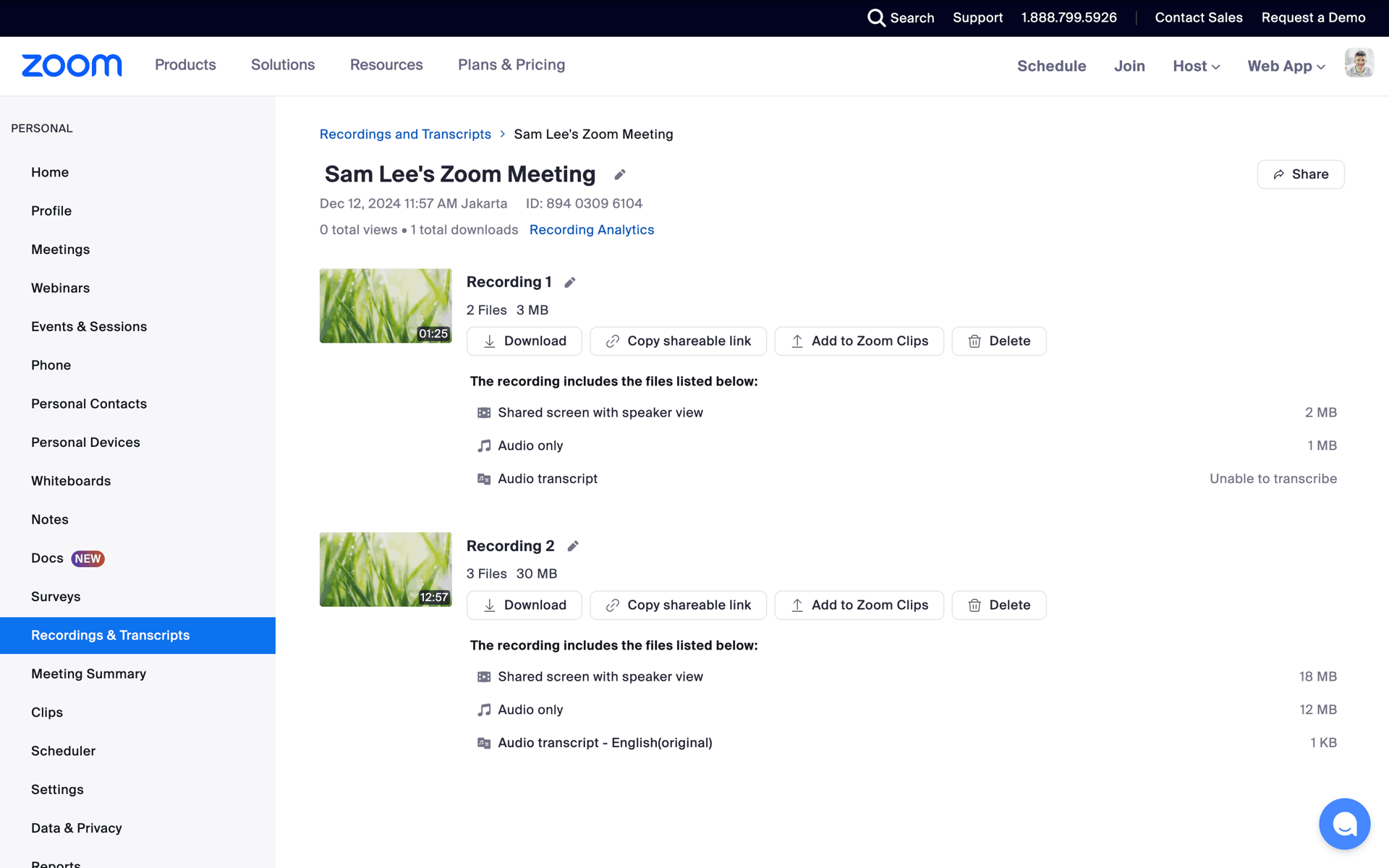 Zoom Web Business interface screenshot 6