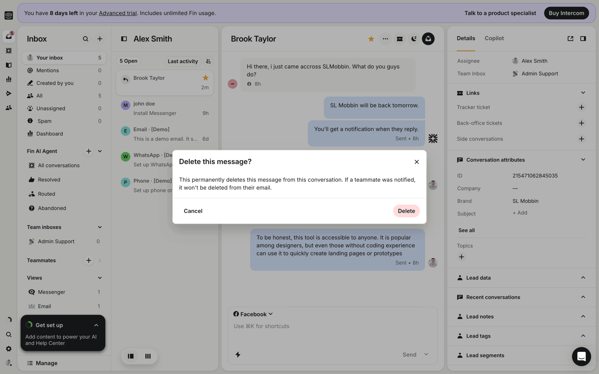 Intercom Web Business interface screenshot 17