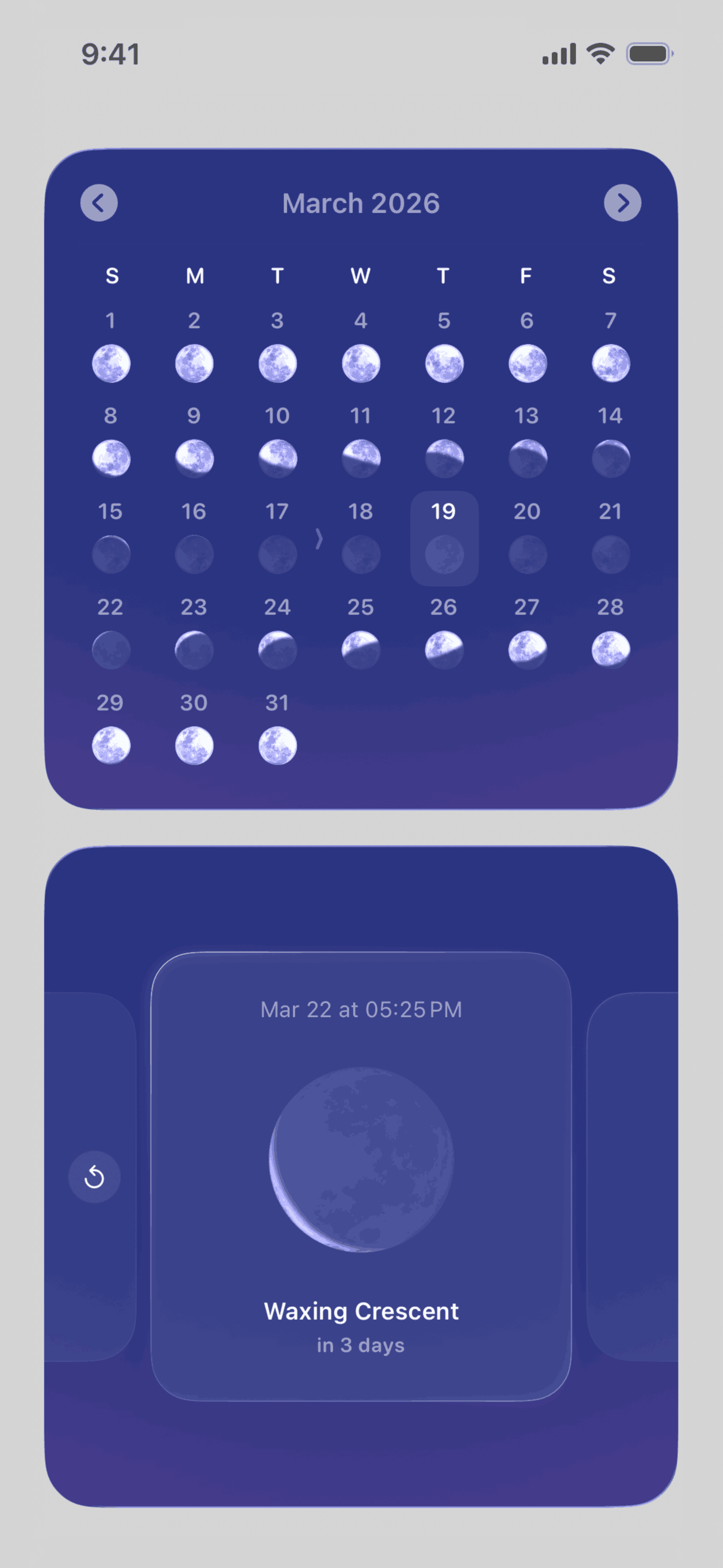 Moonlitt iOS night interface screenshot 2