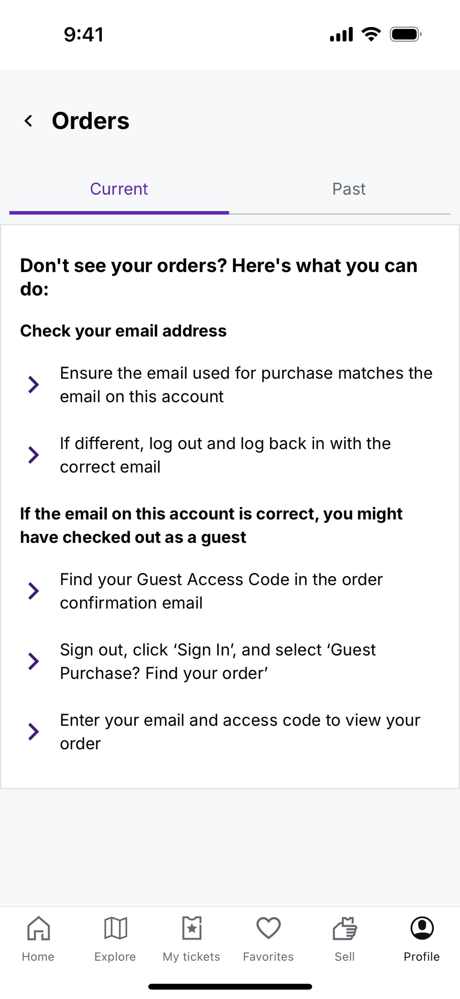 StubHub iOS Entertainment interface screenshot 20