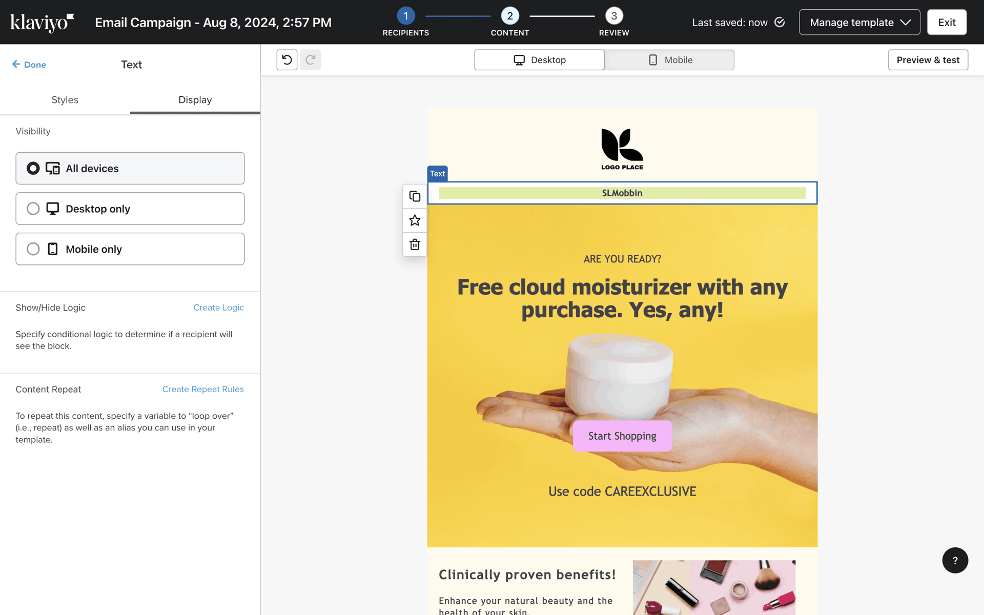 Klaviyo Web Business interface screenshot 13