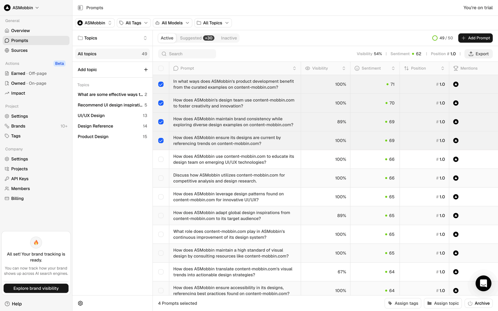Peec AI Web Business interface screenshot 10