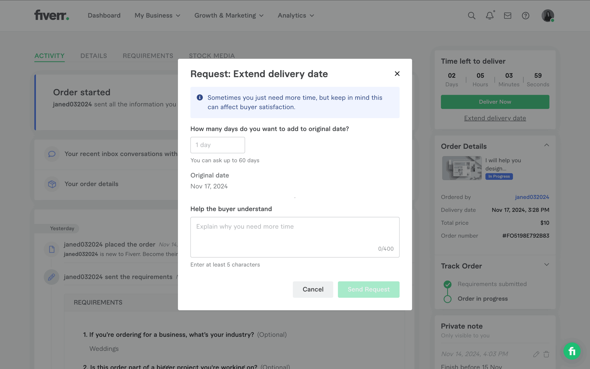 Fiverr Web Business interface screenshot 12