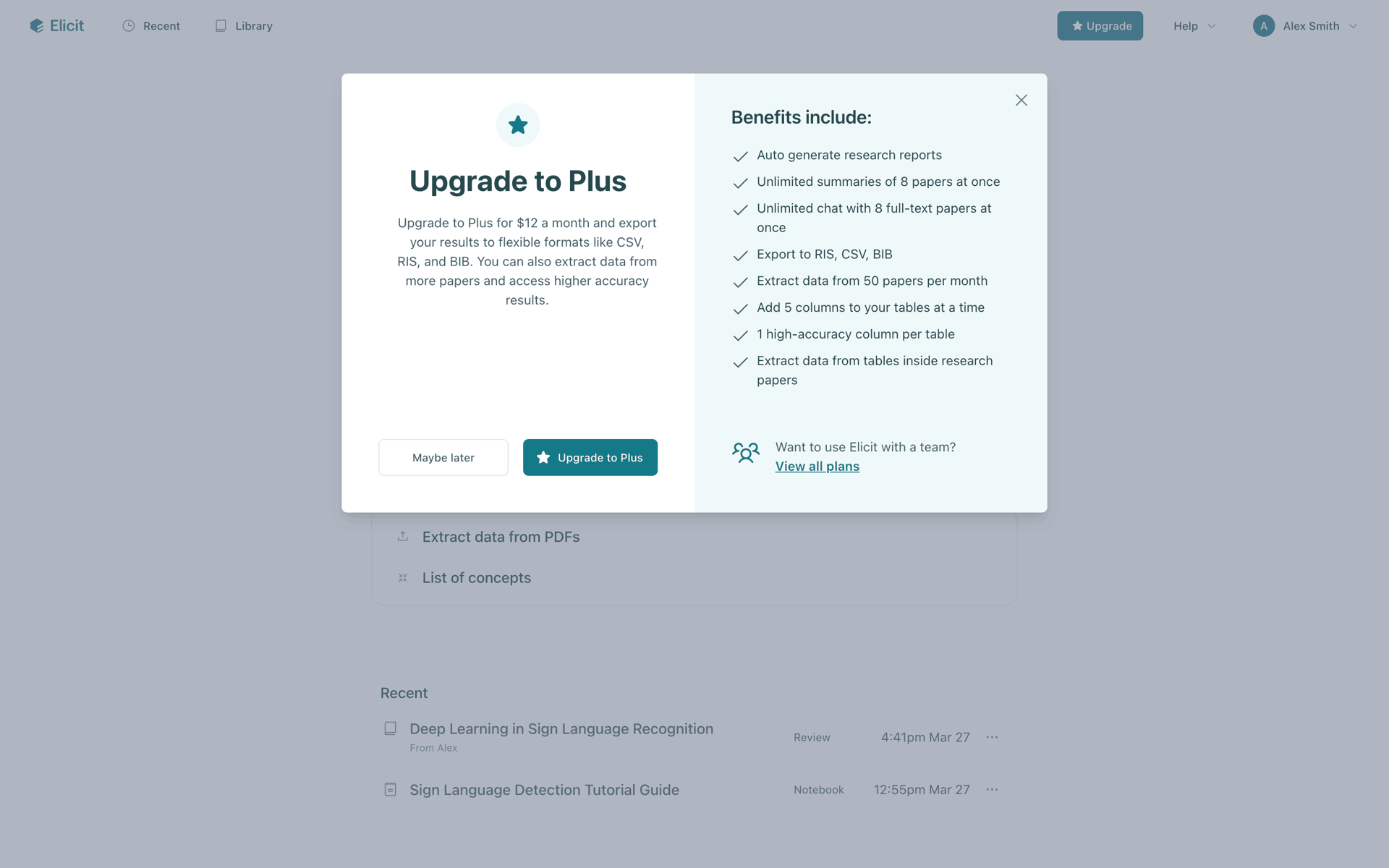 Elicit Web AI interface screenshot 3