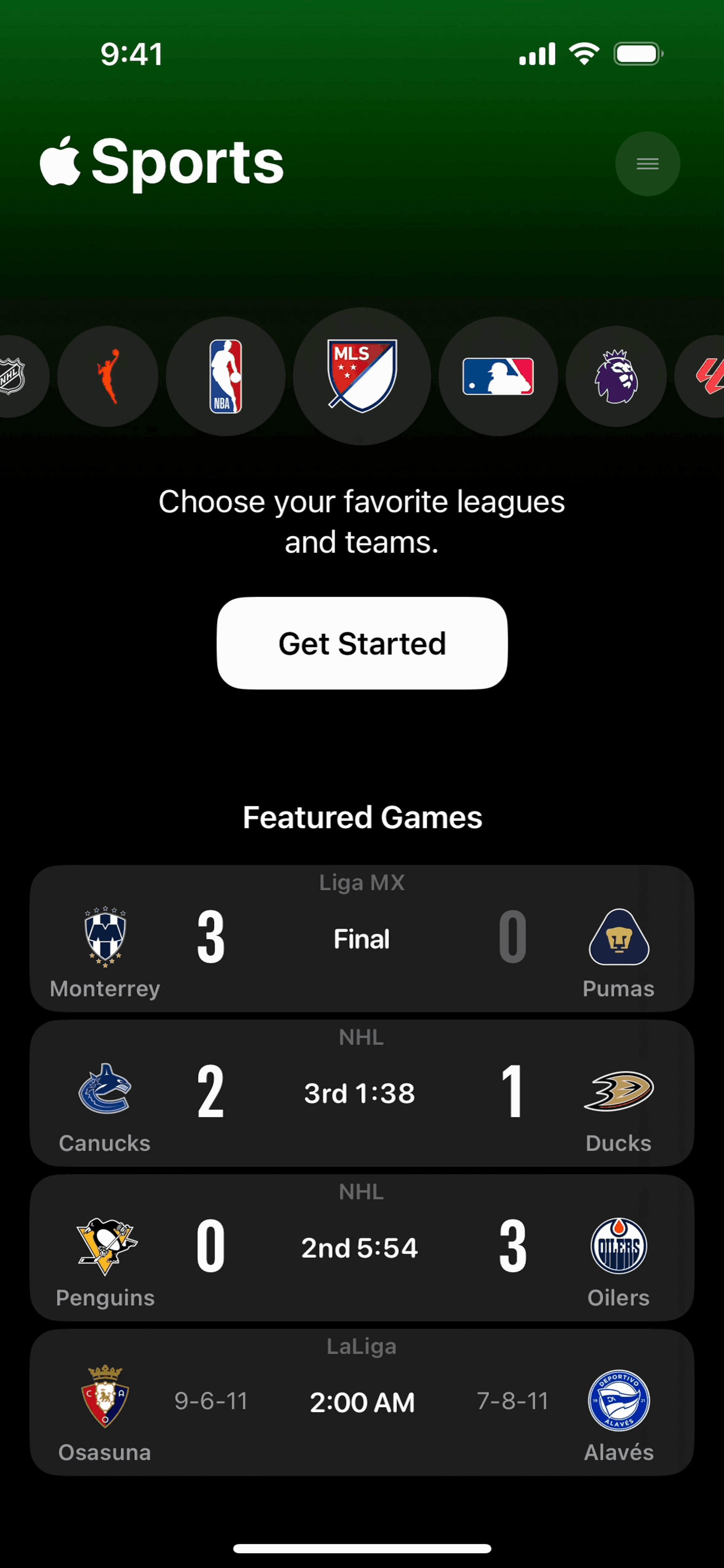Apple Sports iOS Sports interface screenshot 2