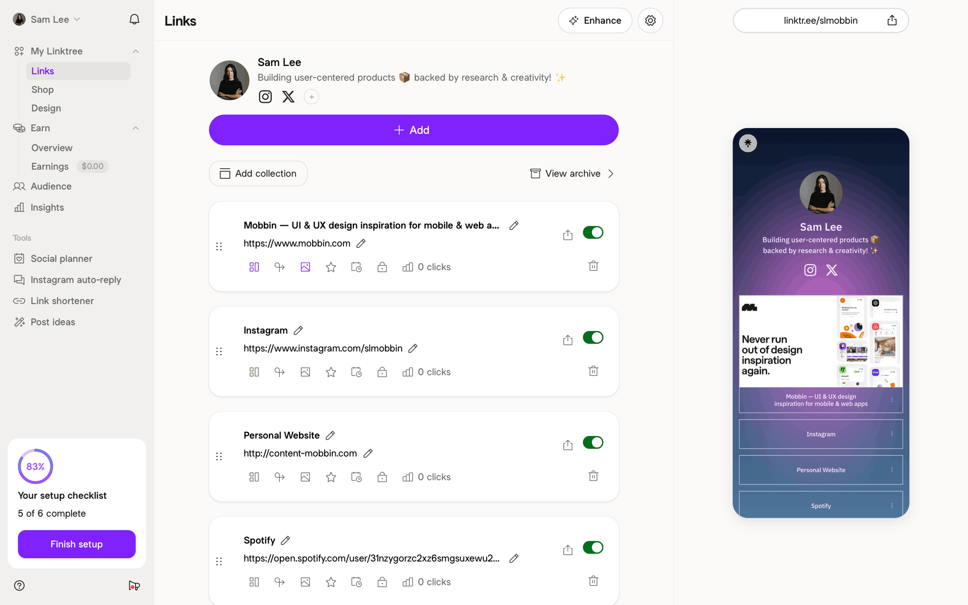 Linktree Web Social Networking interface screenshot 2