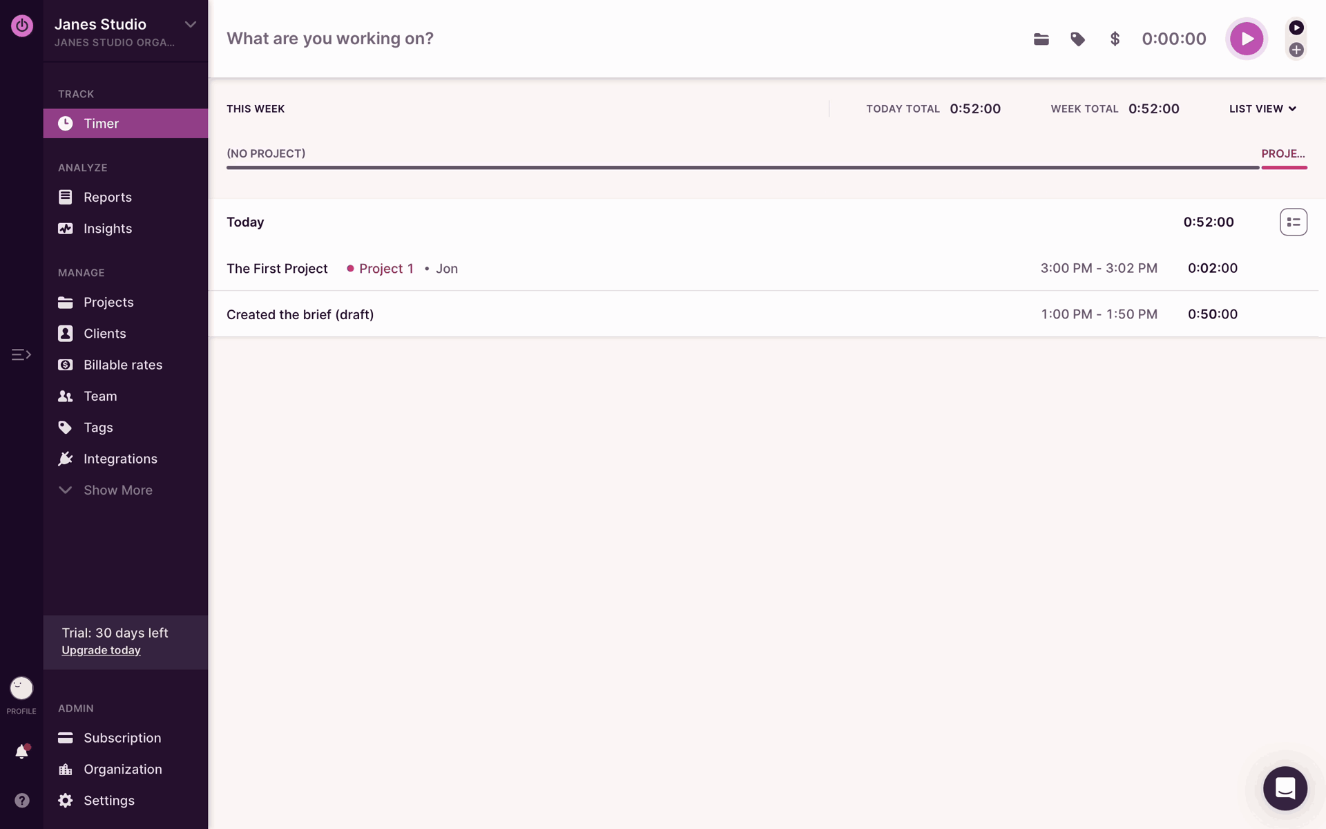 Toggl Track Web Business interface screenshot 17